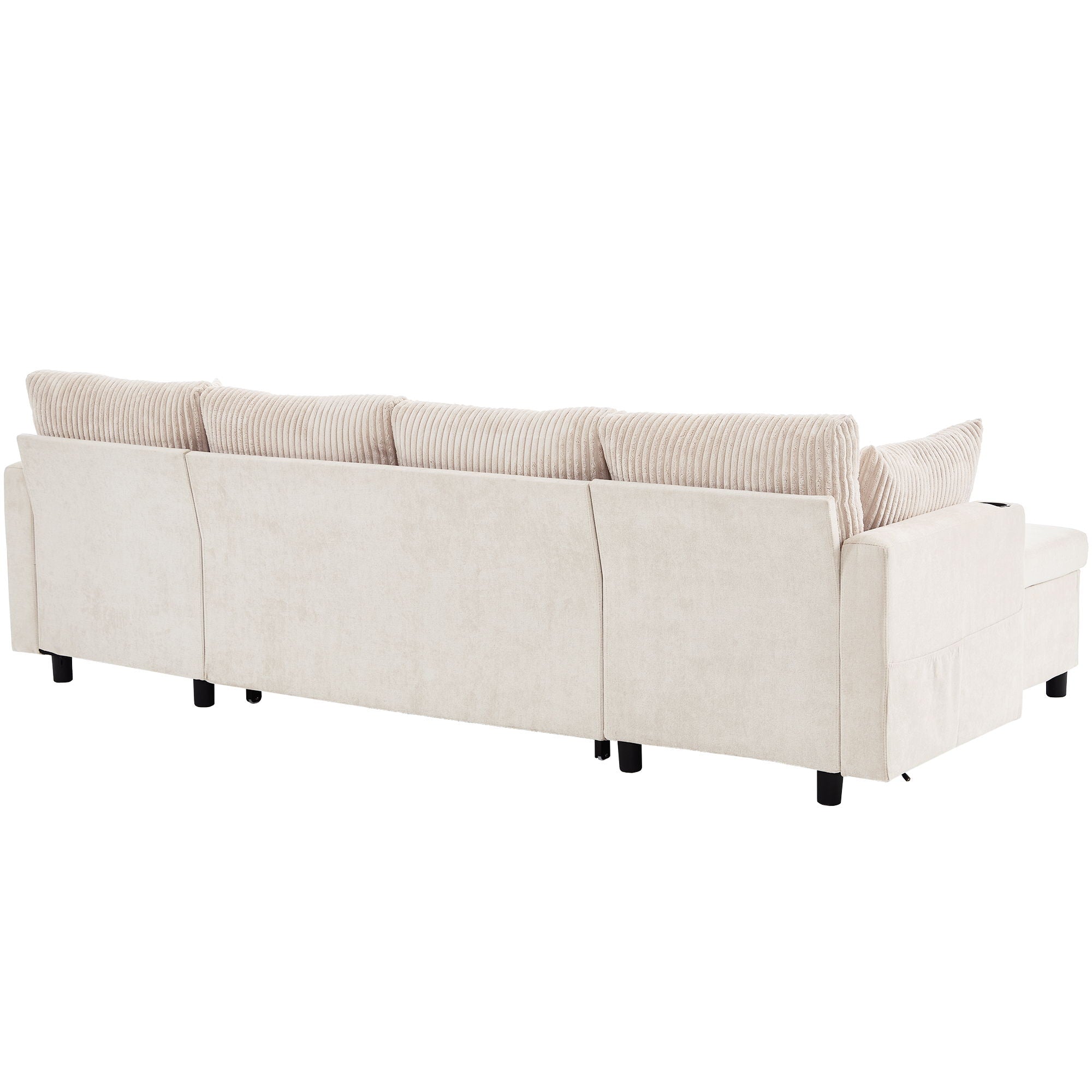 Sectional Sofa Bed With Pull Out Sleeper, USB Ports, Cup Holders