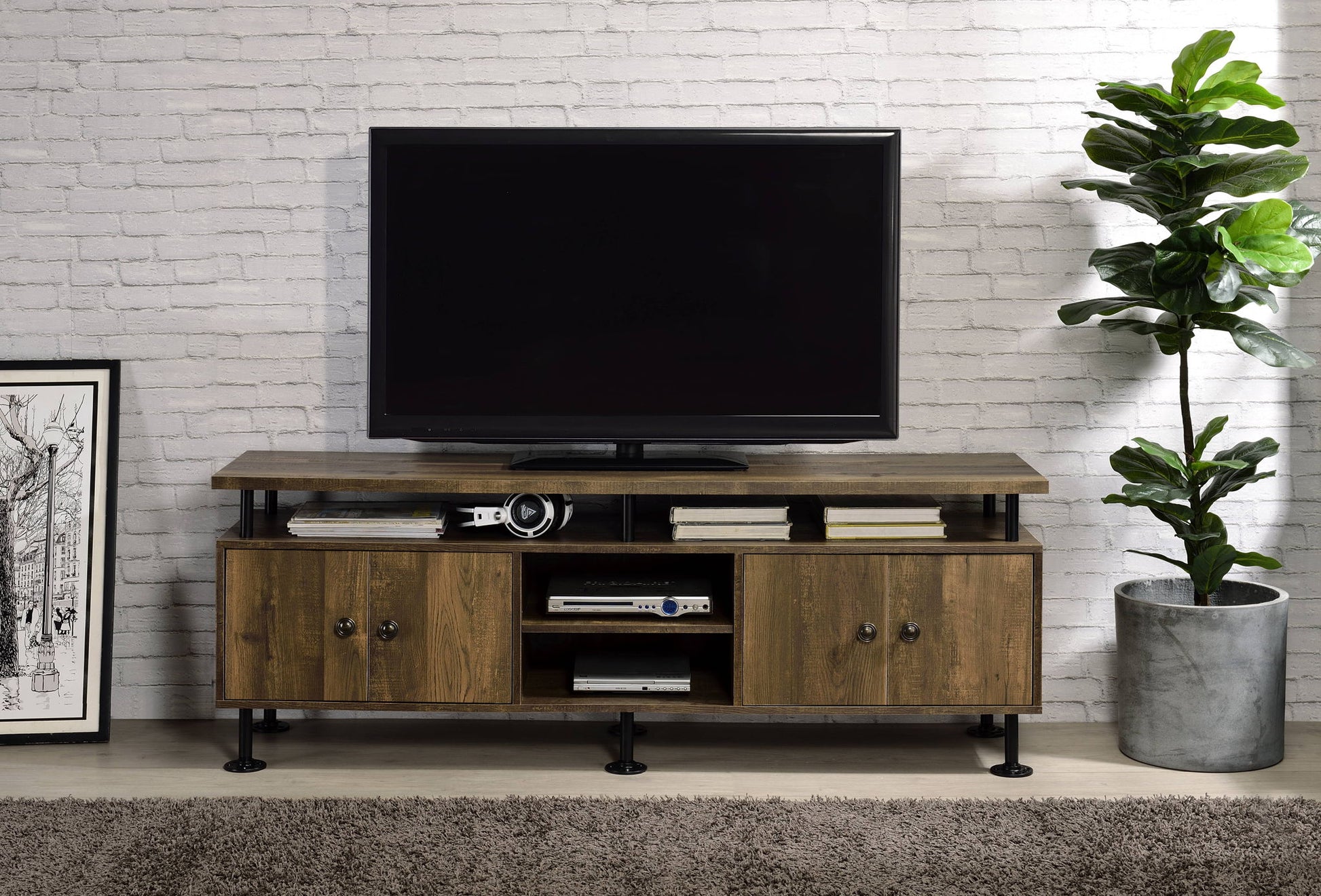 Ensata II - TV Stand - Rustic Oak / Black - Best Buy Furniture
