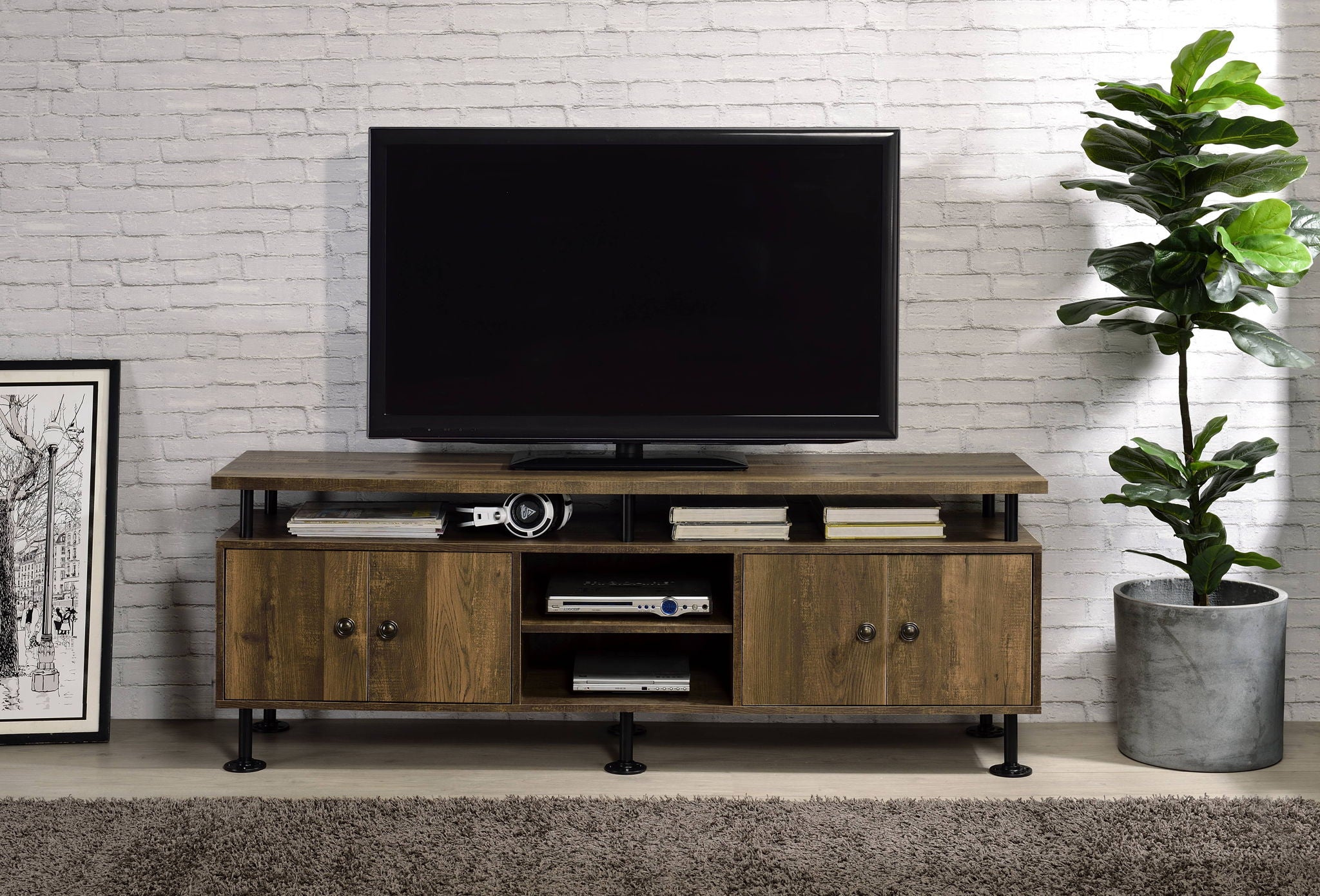 Ensata II - TV Stand - Rustic Oak / Black - Best Buy Furniture