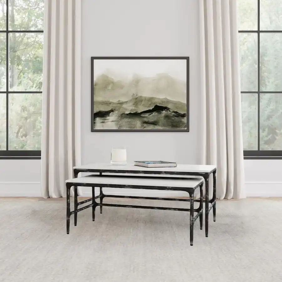Ebby - 2 Piece Genuine Marble Top Nesting Coffee Tables - White