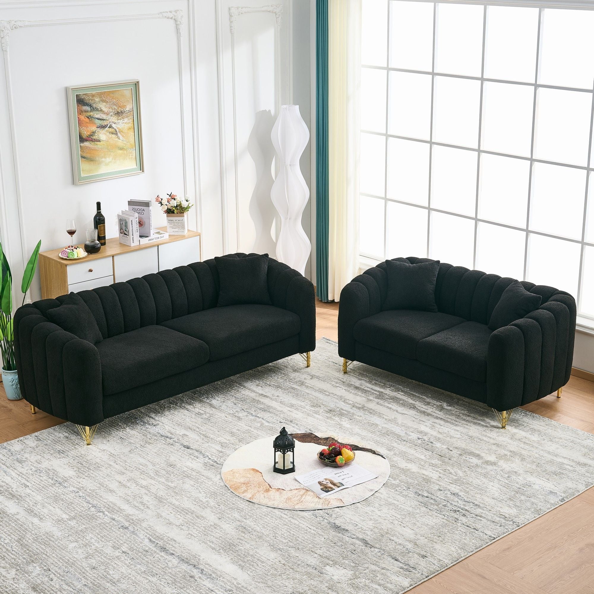 Oversized Sofa, 3 And 2 Seater Deep Tufted Couch - Black