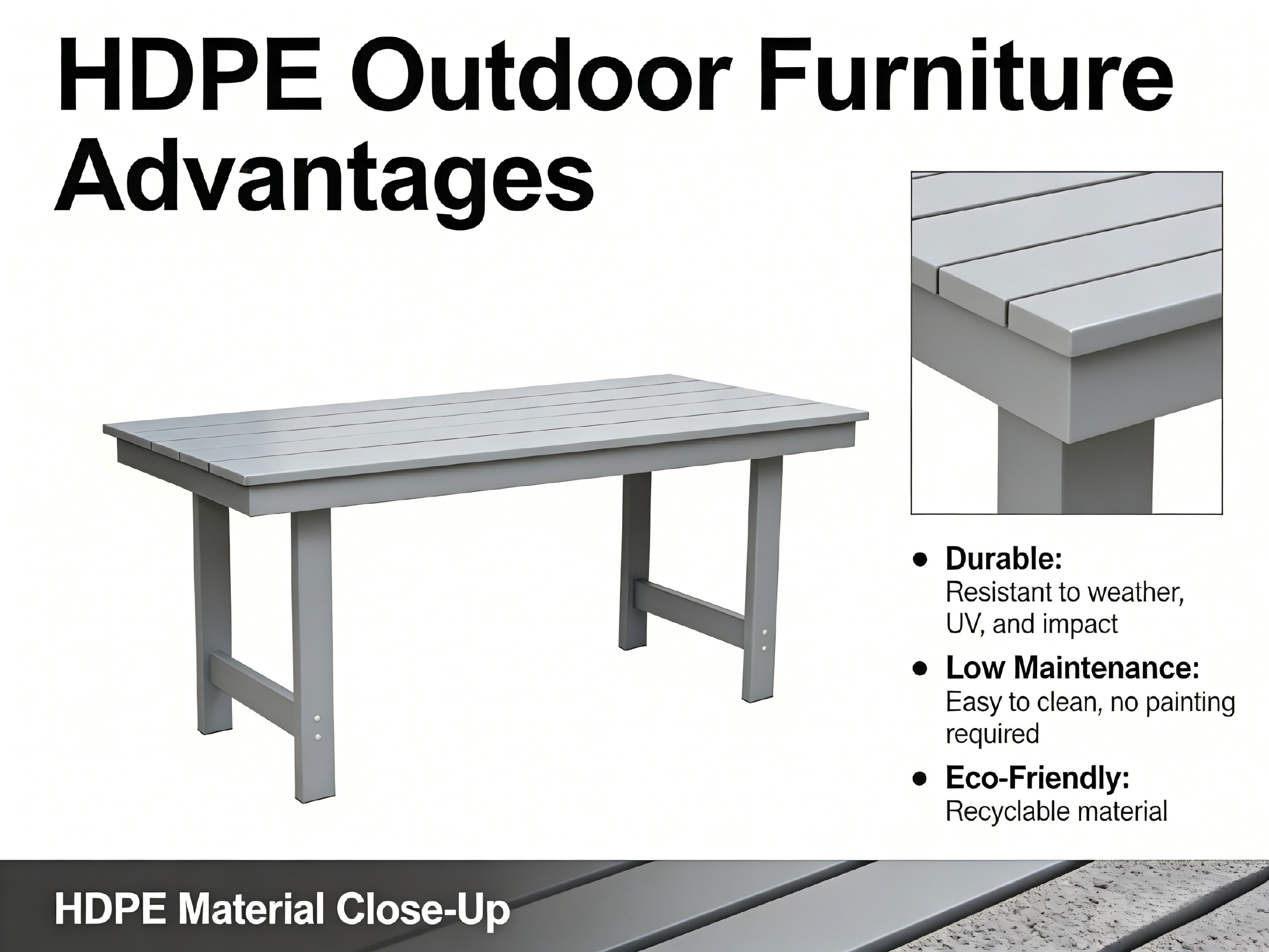 HDPE outdoor patio dining set, one table and four chairs. The outdoor dining furniture has sunshade holes and is suitable. It is suitable for lawns, gardens, backyards, and pool sides.Grey,Waterproof