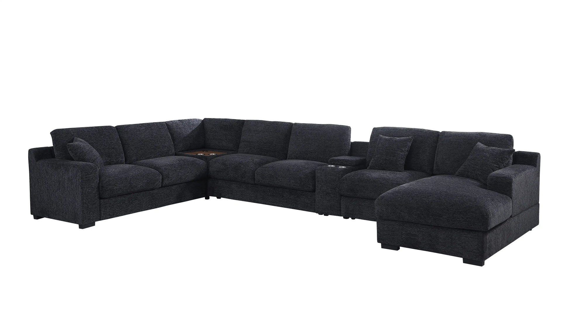 Celine - Chenille Fabric Corner Sectional Sofa With Right-Facing Chaise, Cupholders, And Charging Ports - Best Buy Furniture