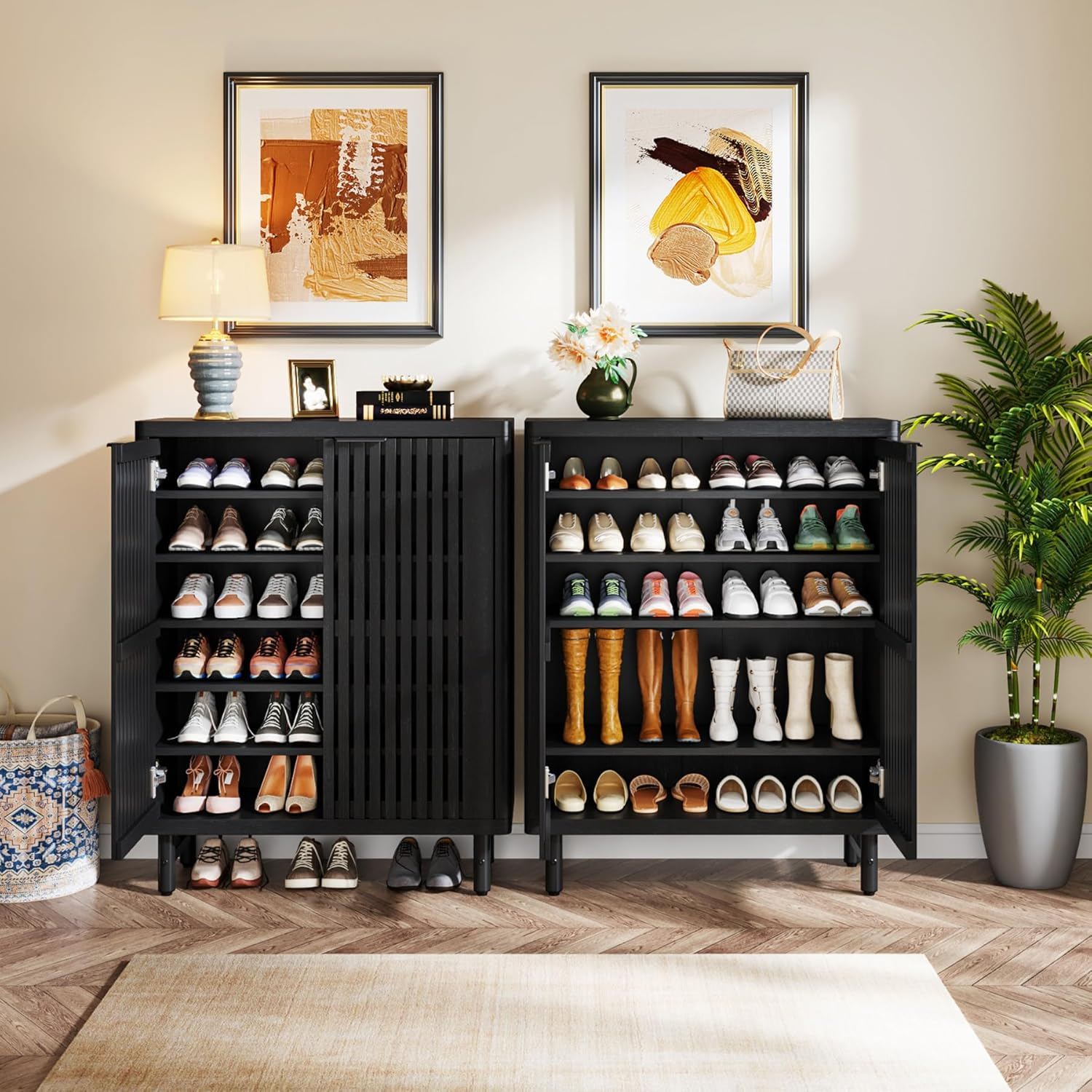 6 Tier Shoe Cabinet With Louvered Doors