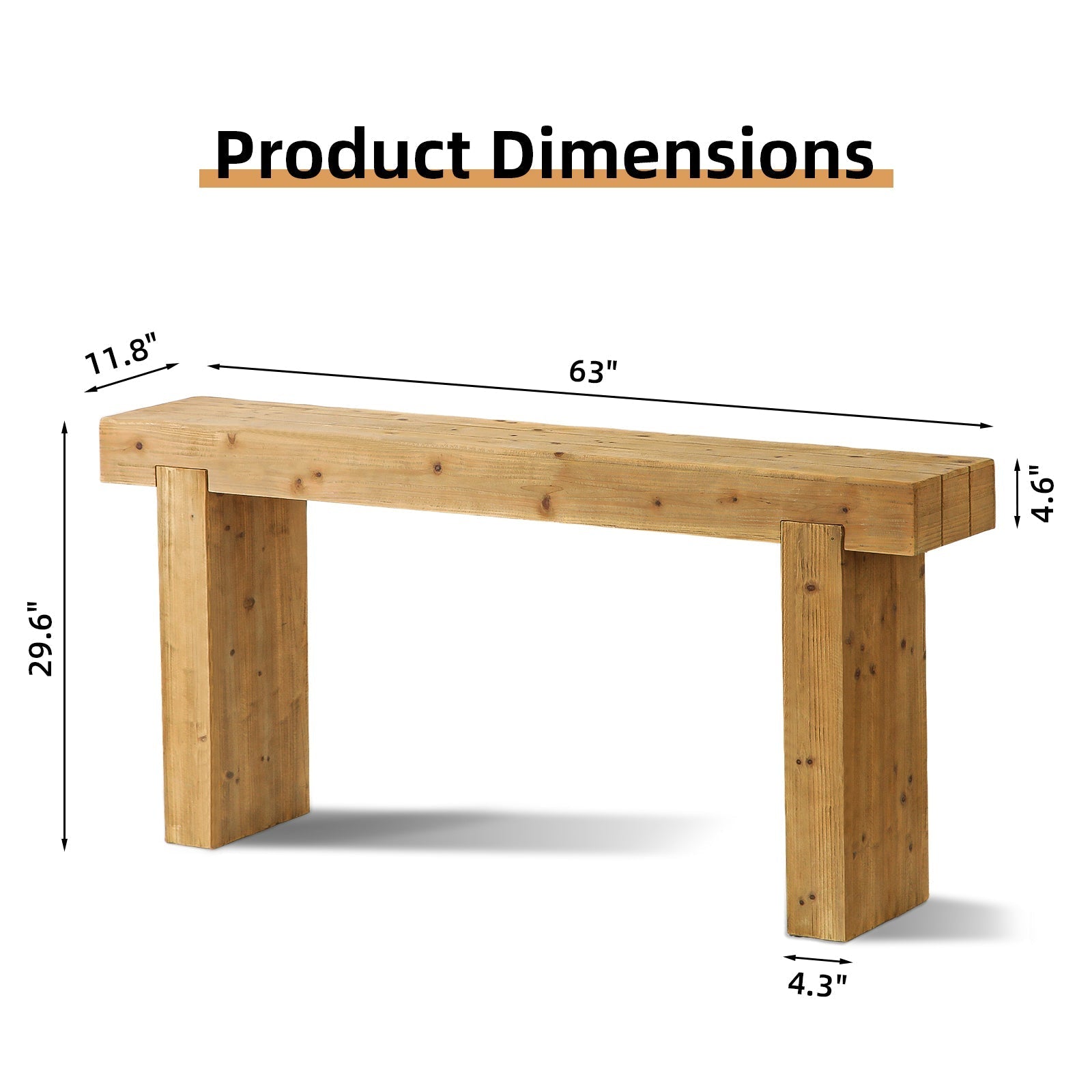 63" Solid Wood Console Table – Rustic Farmhouse Sofa Table