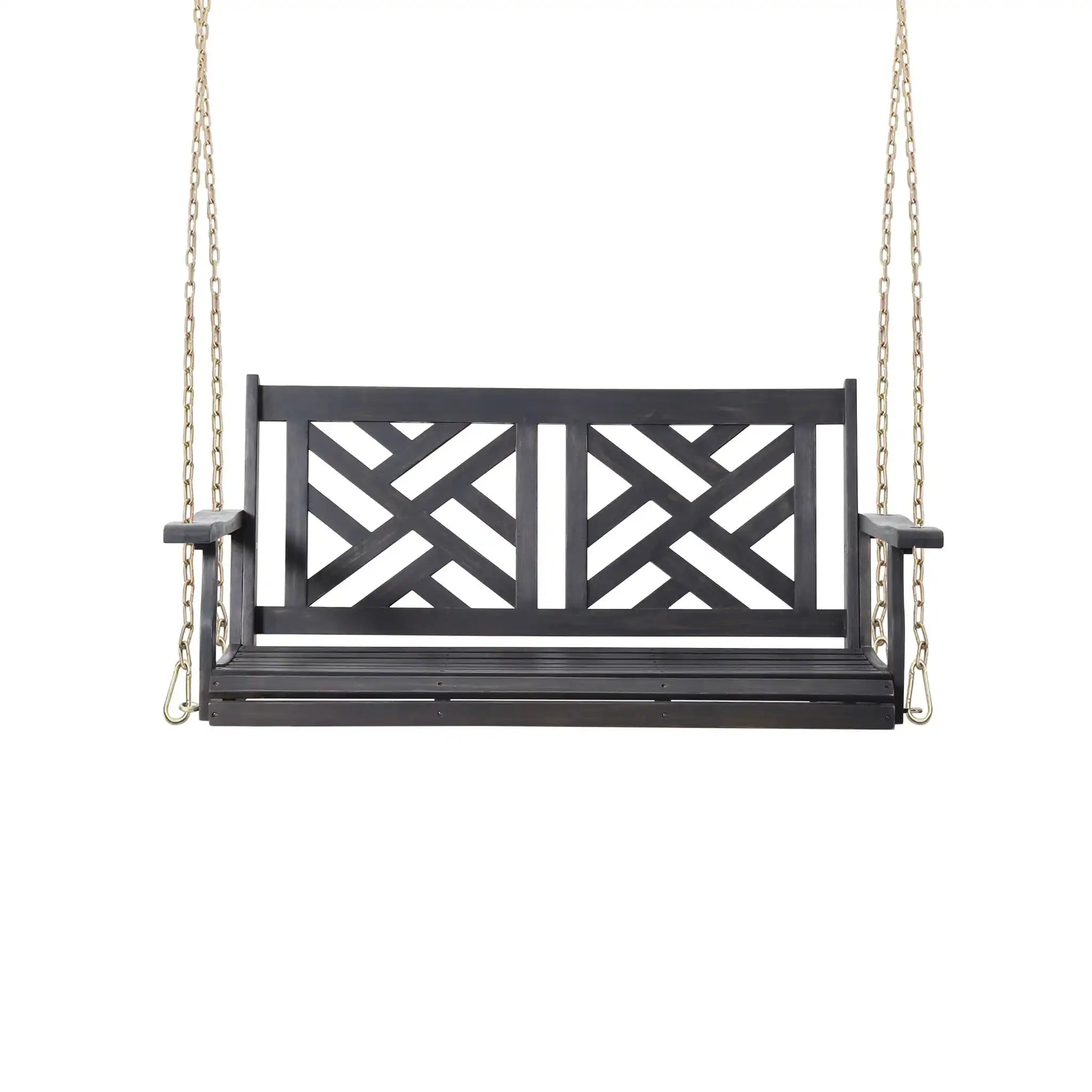Alejandro - Acacia Wood Porch Swing With Slat Panel Seating