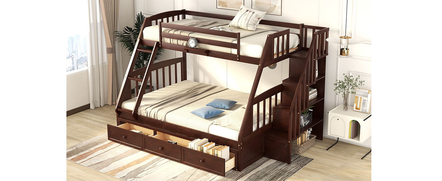 Bunk Bed With Drawers, Ladder And Storage Staircase