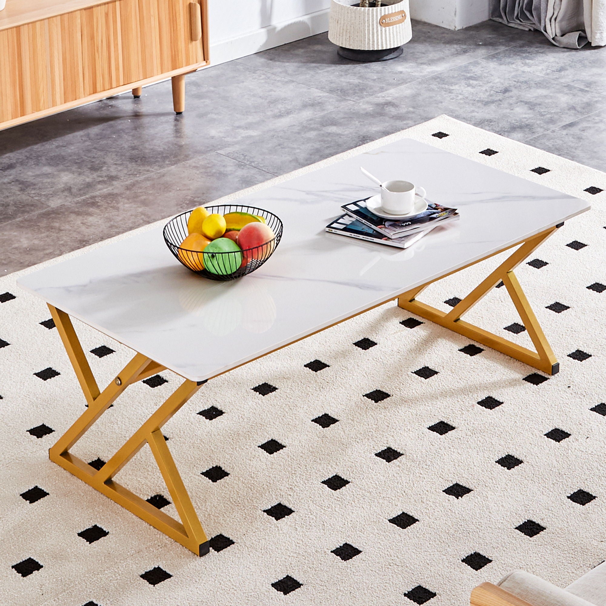Modern Rock Slab Coffee Table With Metal Legs