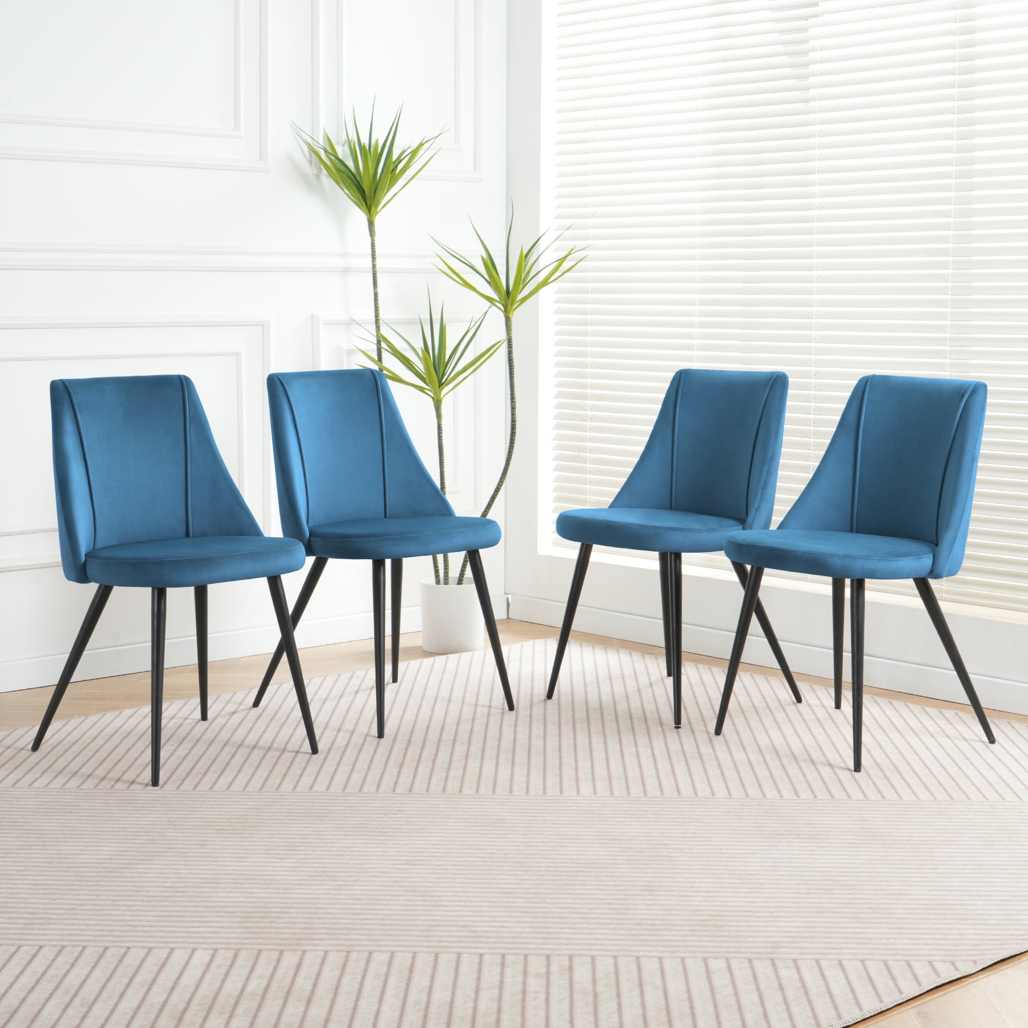 Modern Blue Velvet Dining Chair Set - Fabric Upholstery, 4-Piece Set - Best Buy Furniture