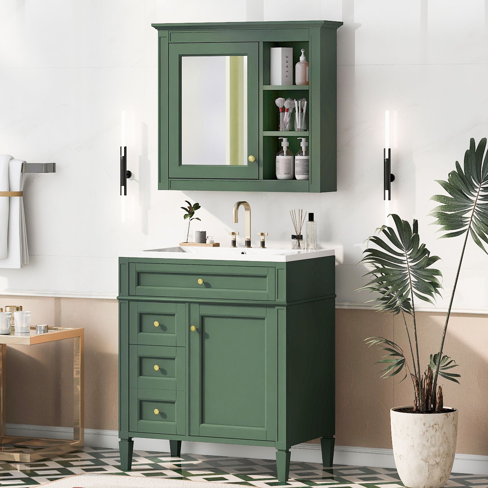 Bathroom Vanity With Medicine Cabinet, Royal Blue Mirror Cabinet, Modern Bathroom Storage Cabinet With 2 Soft Closing Doors And 4 Drawers