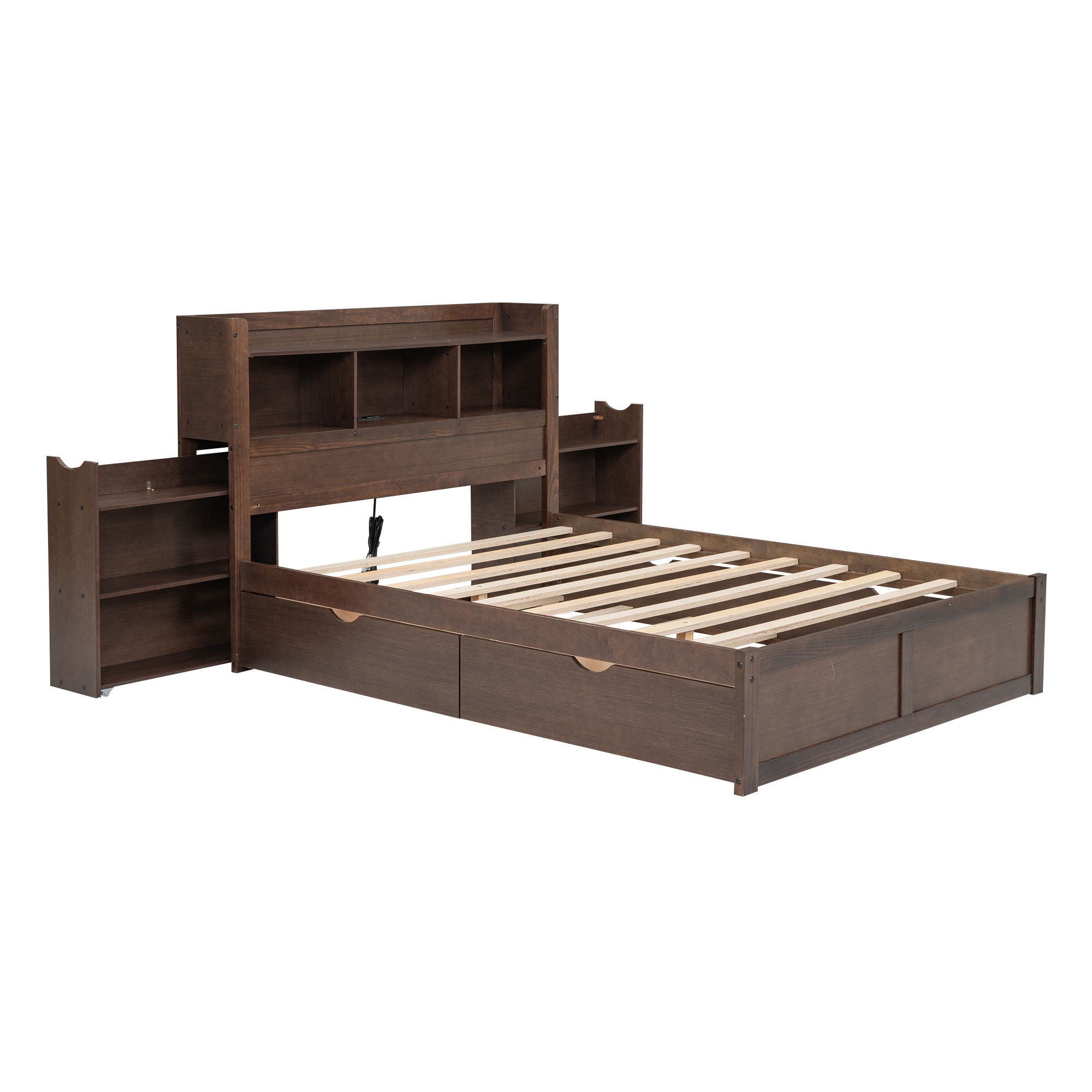 Storage Platform Bed With Pull Out Shelves, Trundle, And 2 Drawers