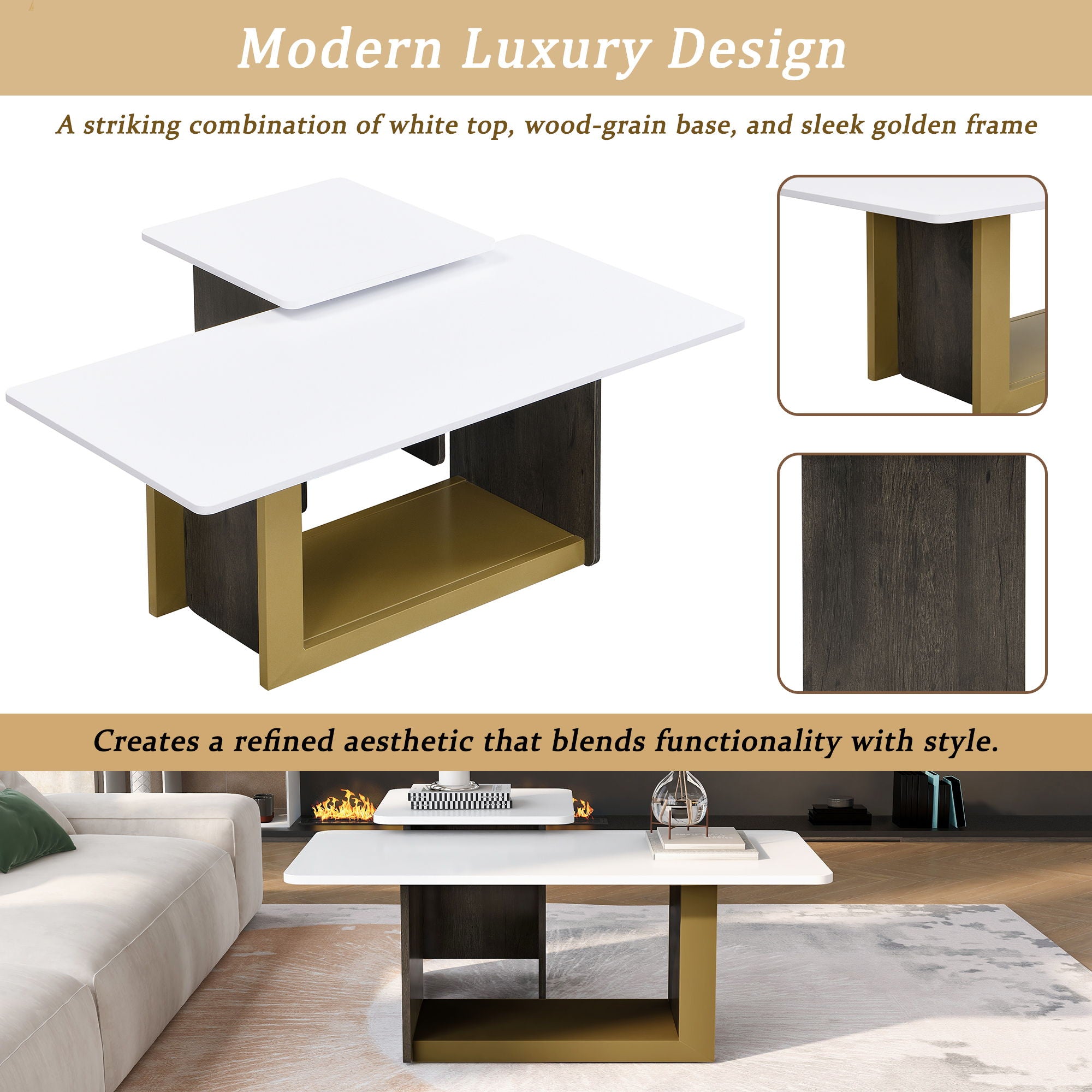 Small Square Coffee Table With End Table (Set of 2)