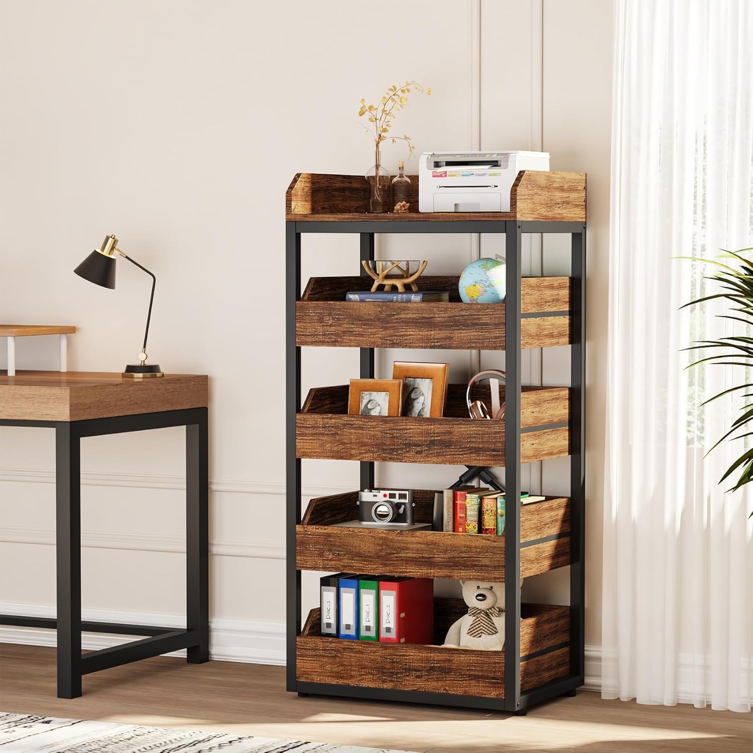 5 Tier Pull Out Fruit Vegetable & Snack Storage Rack - Brown / Black