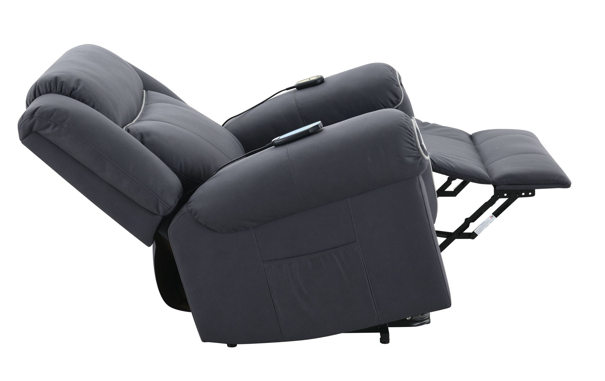 Domana - Polished Microfiber Power Nirion Recliner With Lift Heating Massage Chair - Dark Blue - Best Buy Furniture