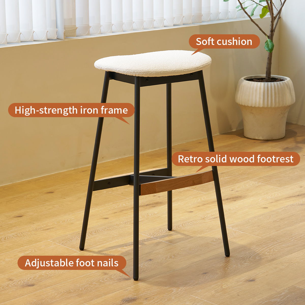 Modern Bar Stools Comfortable & Stylish, Soft Fabric Upholstered, Backless (Set of 2)