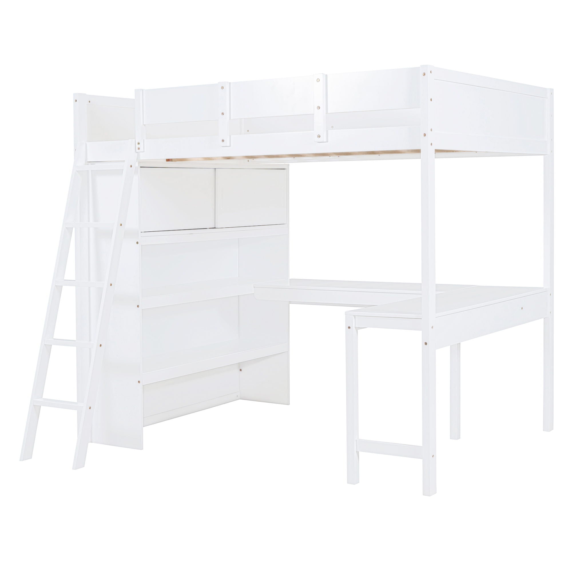 Modern Loft Bed With Desk And Shelves
