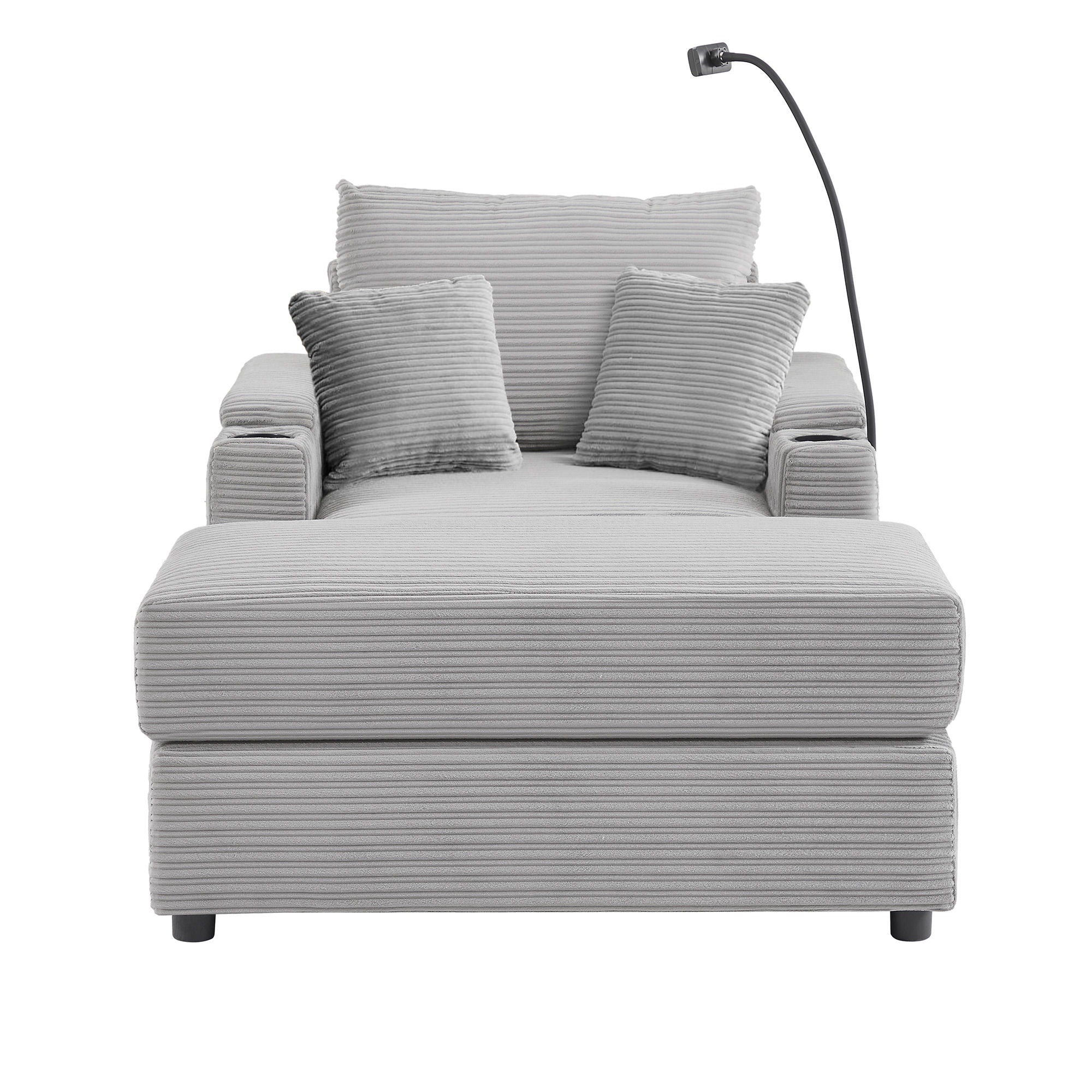 Single Sofa Couch With Storage Space, Movable Ottoman, USB Ports, Cup Holders, Phone Holder