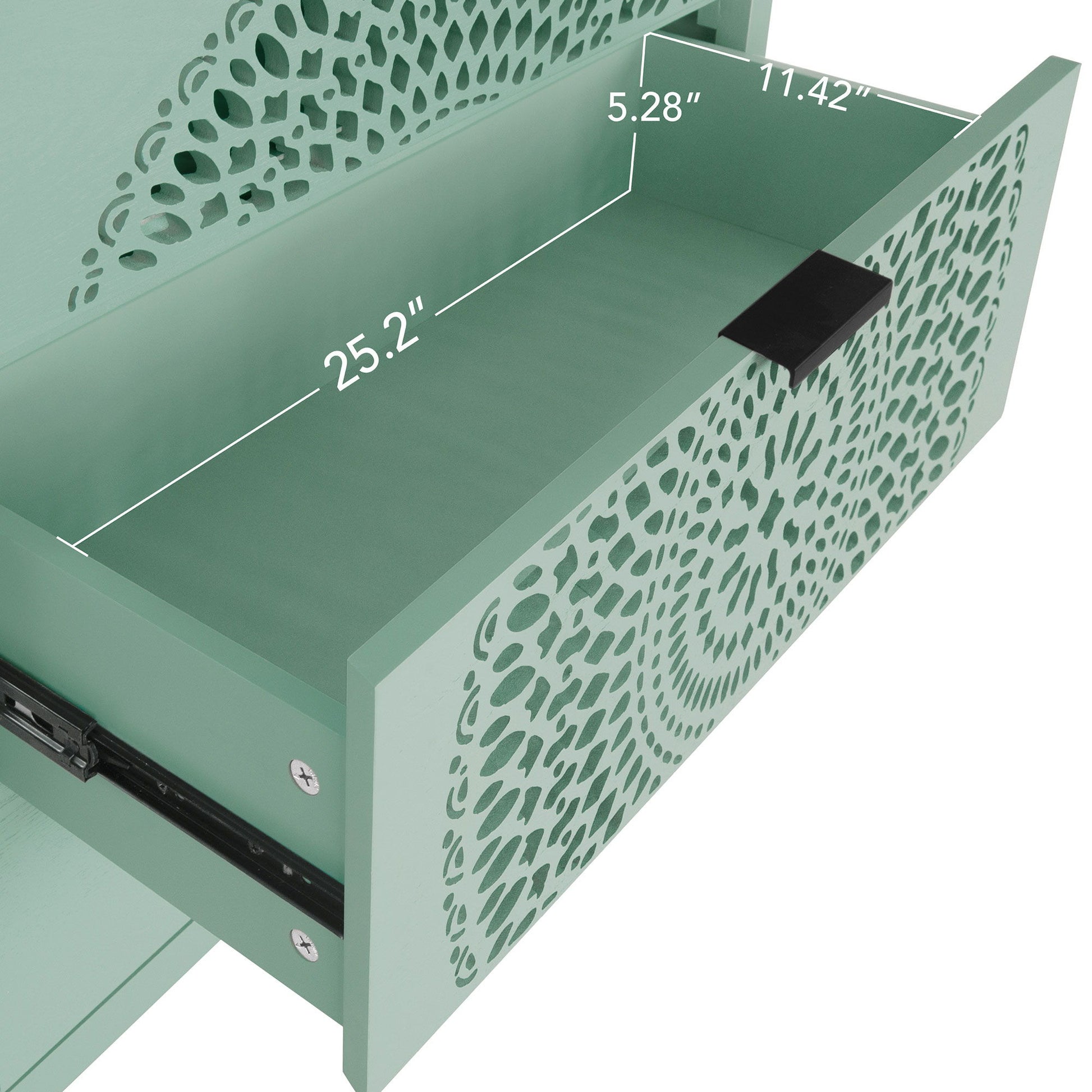 3 Drawer Storage Cabinet With Hollow Carved Design And Metal Handles, Chest For Entryway, Living Room Or Bedroom - Light Green - Best Buy Furniture