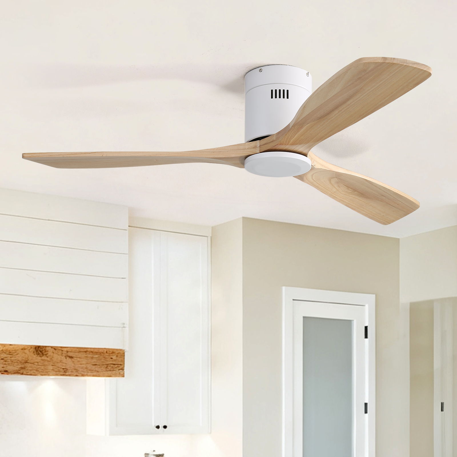 Low Profile Ceiling Fan DC, 3 Blade, Noiseless Reversible Motor, Remote Control