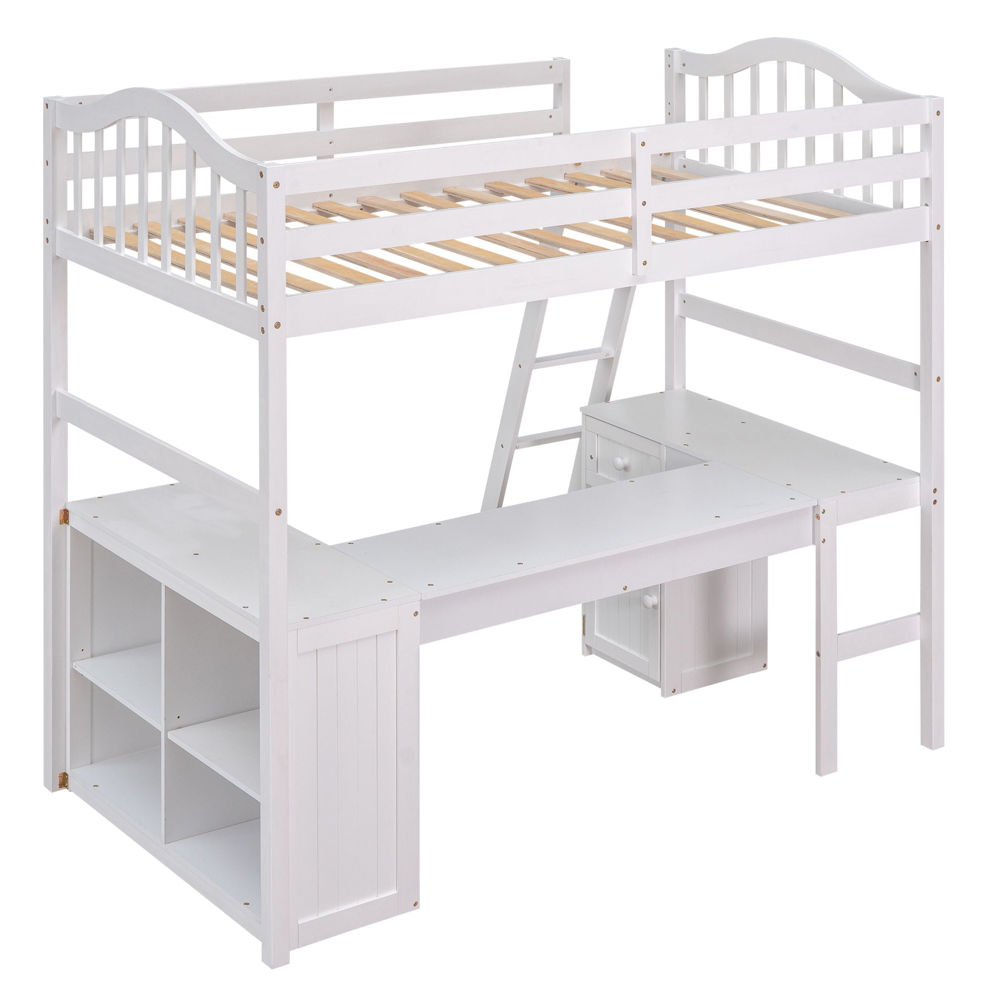 Loft Bed With Drawers, Cabinet, Shelves With Desk