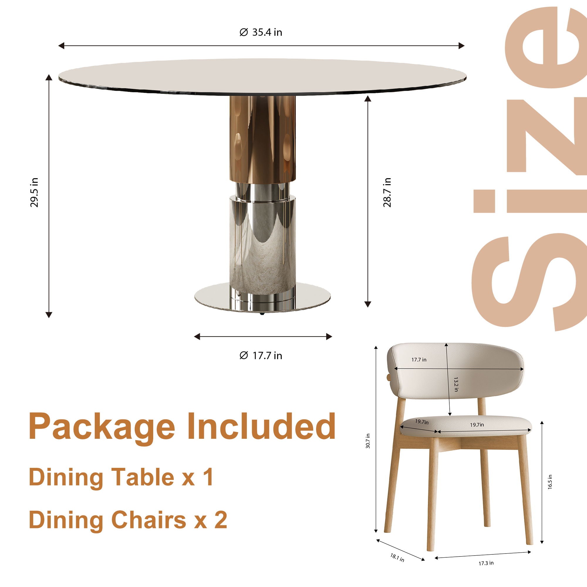 Round Glass Dining Table With Stainless Steel Legs And Chairs