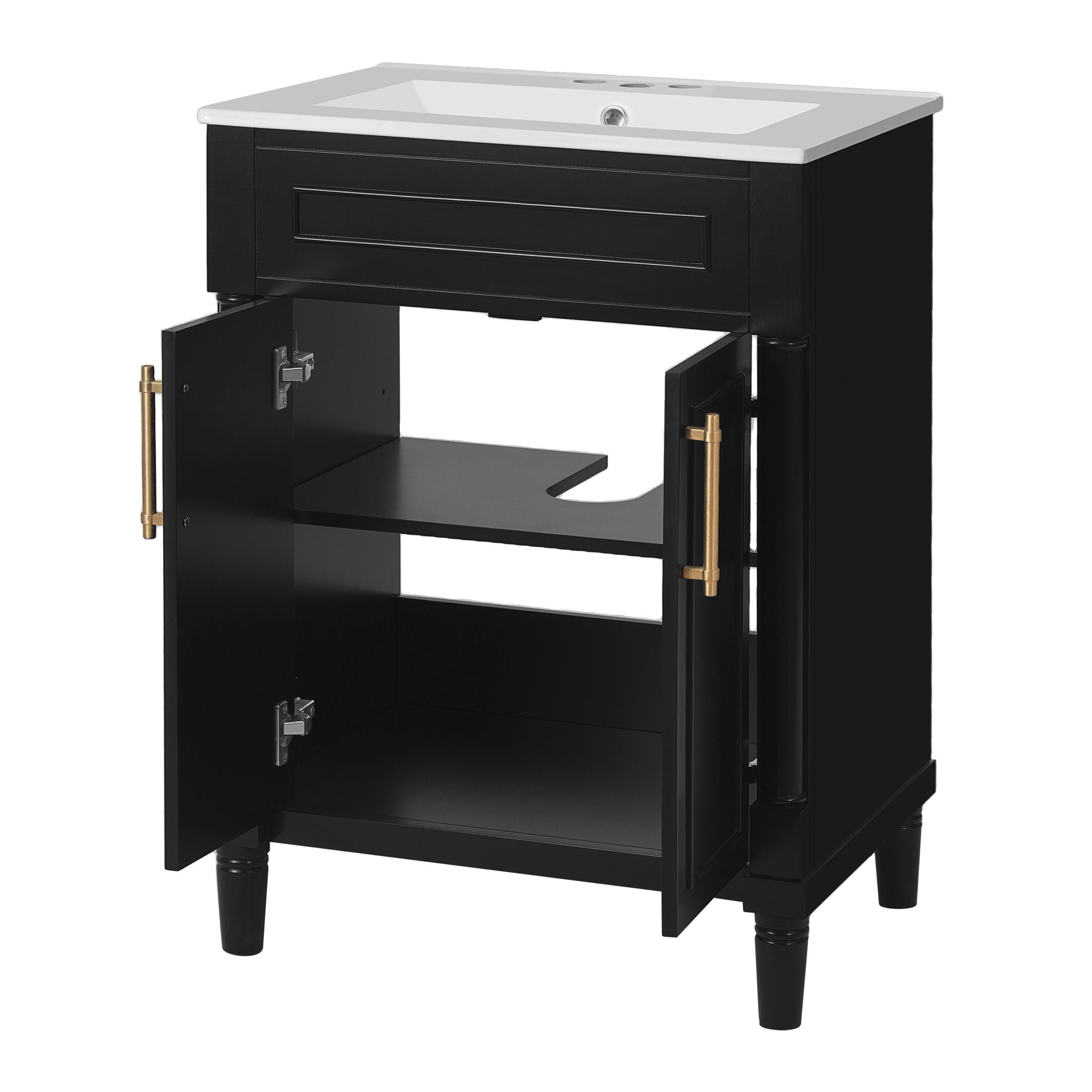Bathroom Vanity With Integrated Sink, 2 Door Cabinet - Black