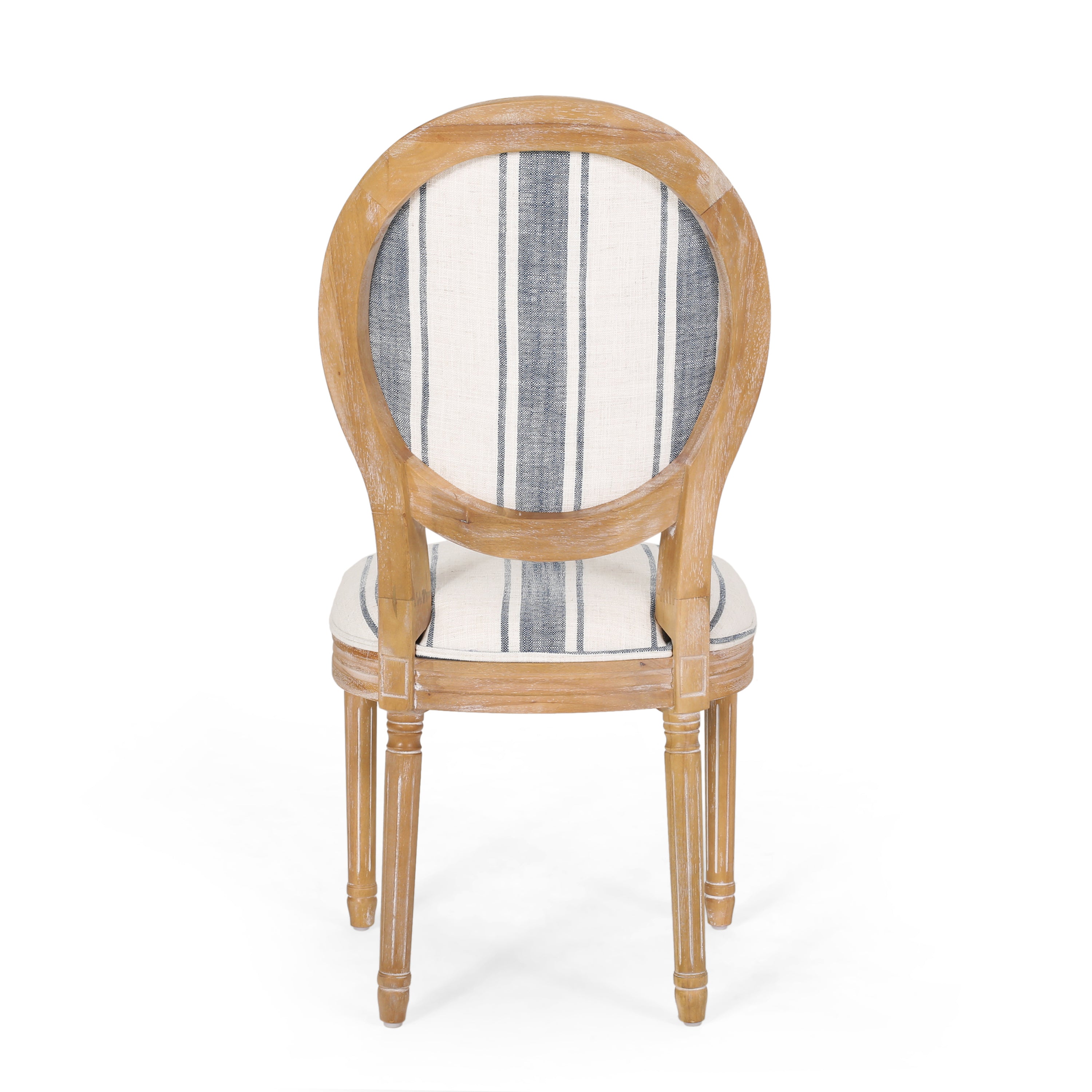French Country-Inspired KD Dining Chair with Iconic Round Backrest in Blue Fabric