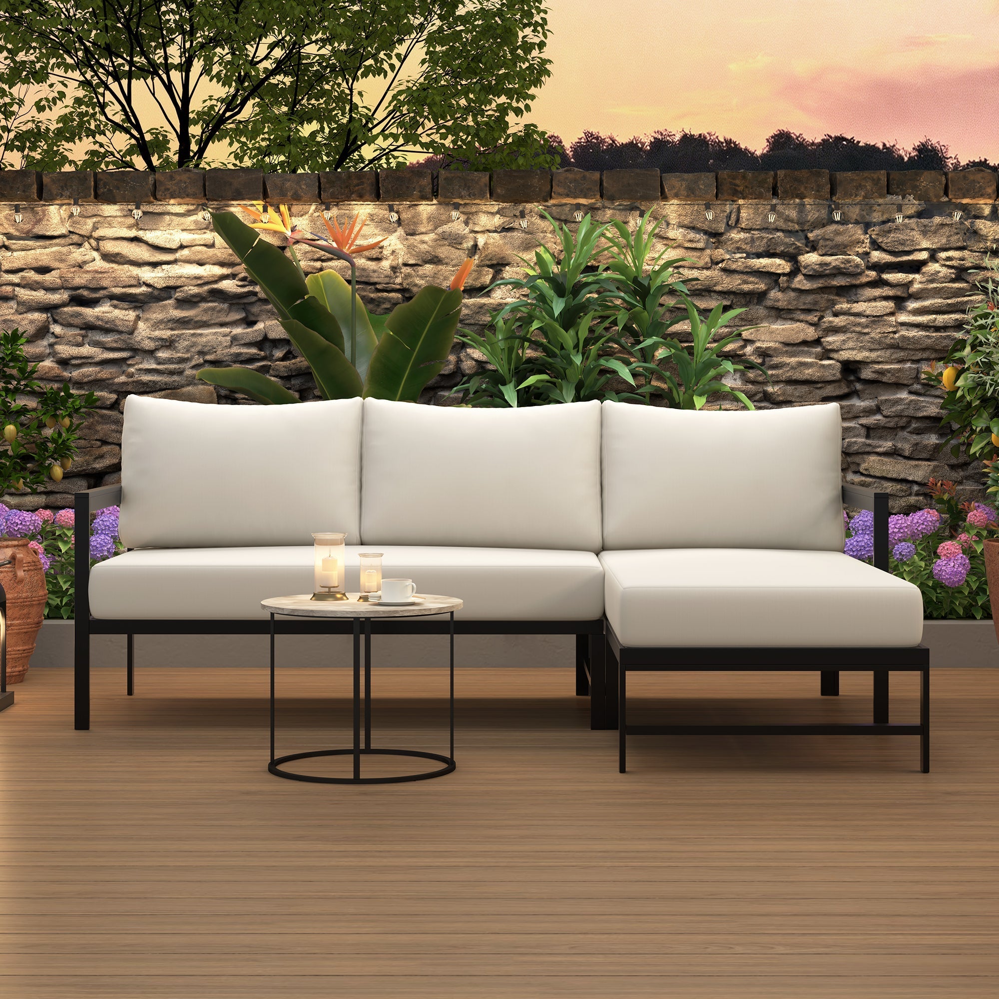 U_style Outdoor L-Shaped Sofa with Iron Frame and Ultra-Thick Cushions