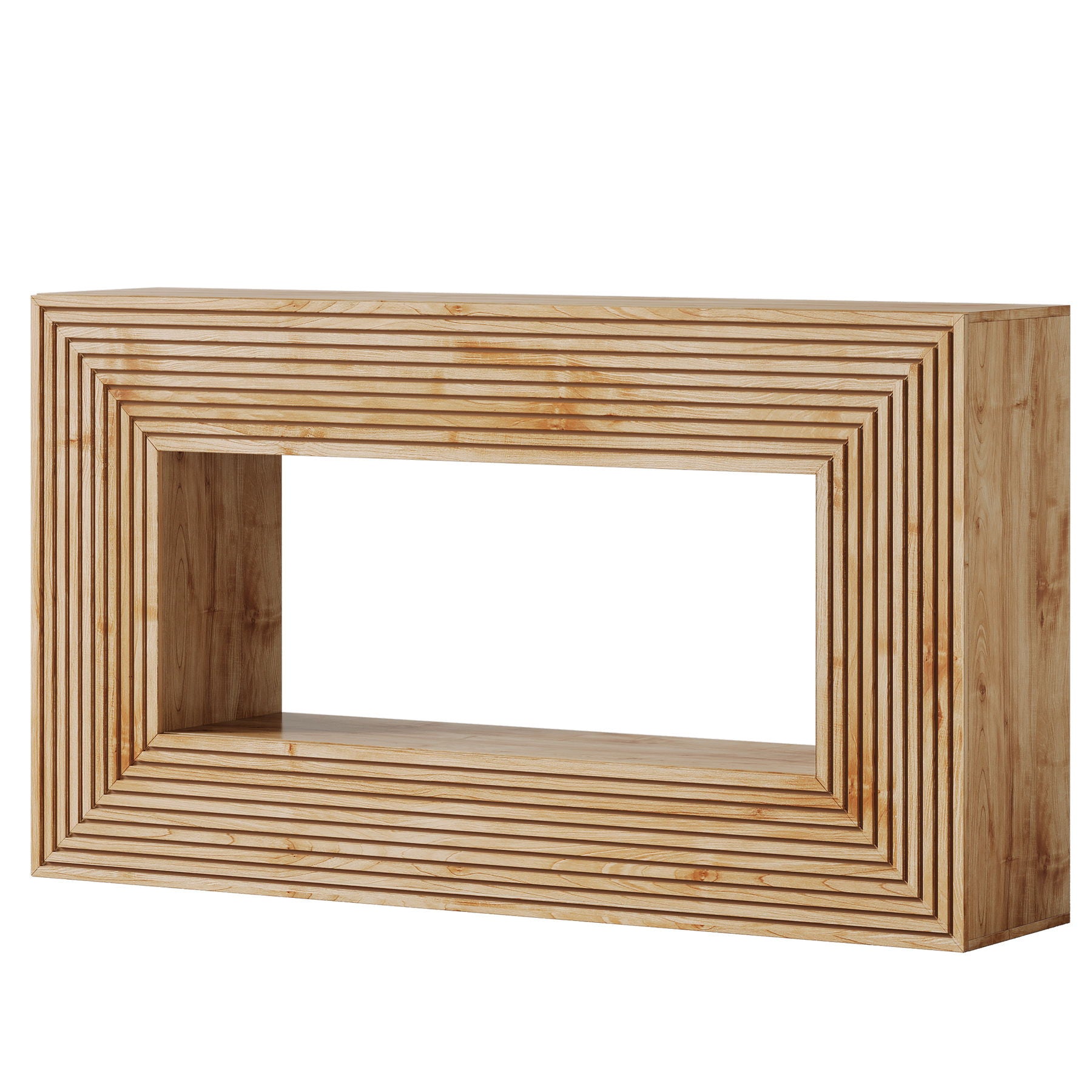 Fluted Console Table, Rectangular Entryway Table With Storage For Living Foyer - Natural Wood