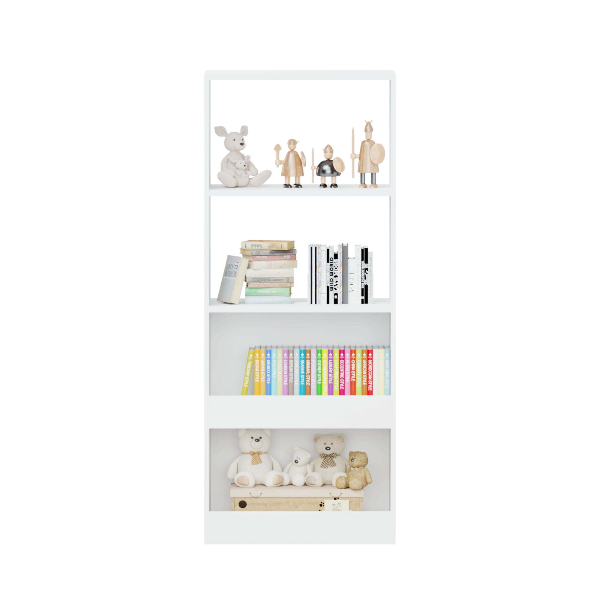 Bookshelf 4 Tier Wall Mounted Bookcase Organizer, Storage Cabinet For Bedroom - White