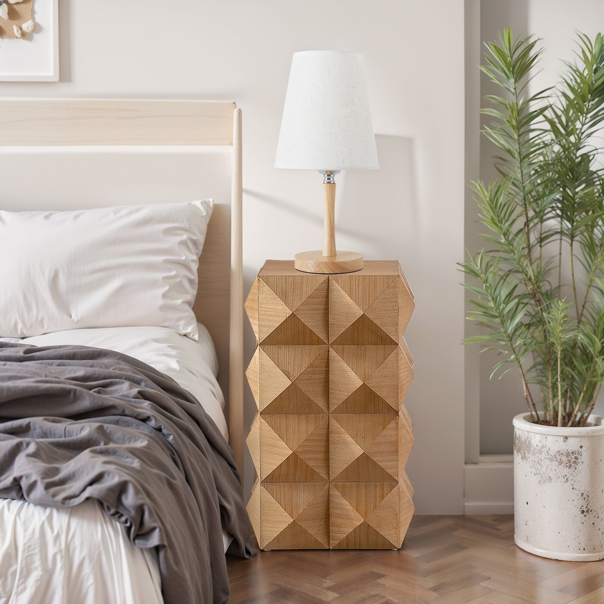 23.62" Height Three-Dimensional Embossed Pattern Wooden Nightstand