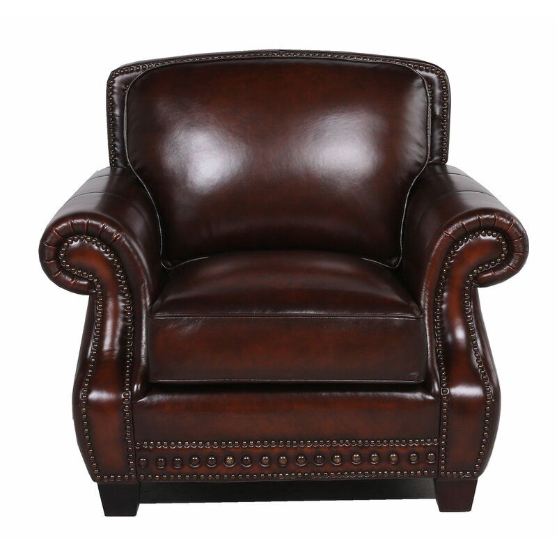 Traditional Roll Arm Nailhead Leather Chair - Brown - Best Buy Furniture
