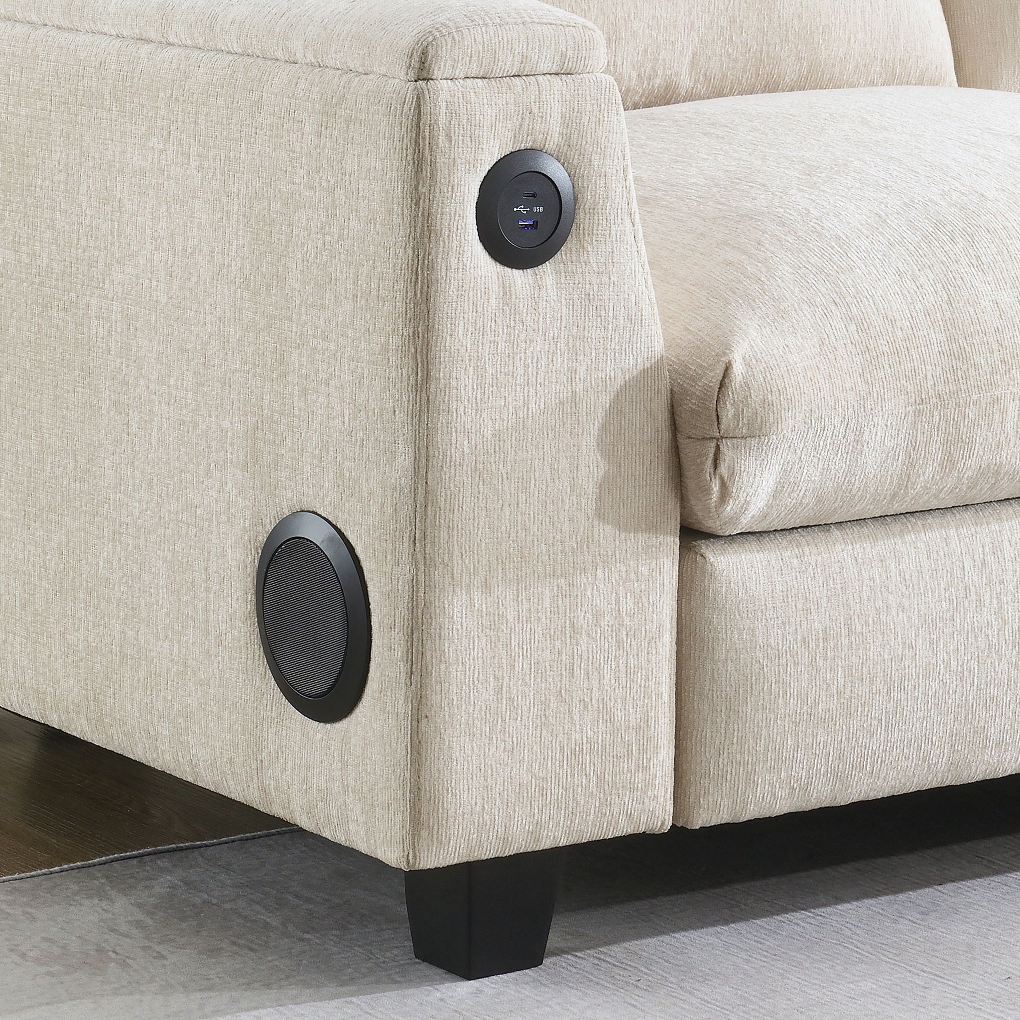 Sectional With Bluetooth Speaker Comfy Cloud Couch Set With Drop Down Table Cup Holders, USB Charger Storage Armrest Wide Seat Sofa - Best Buy Furniture