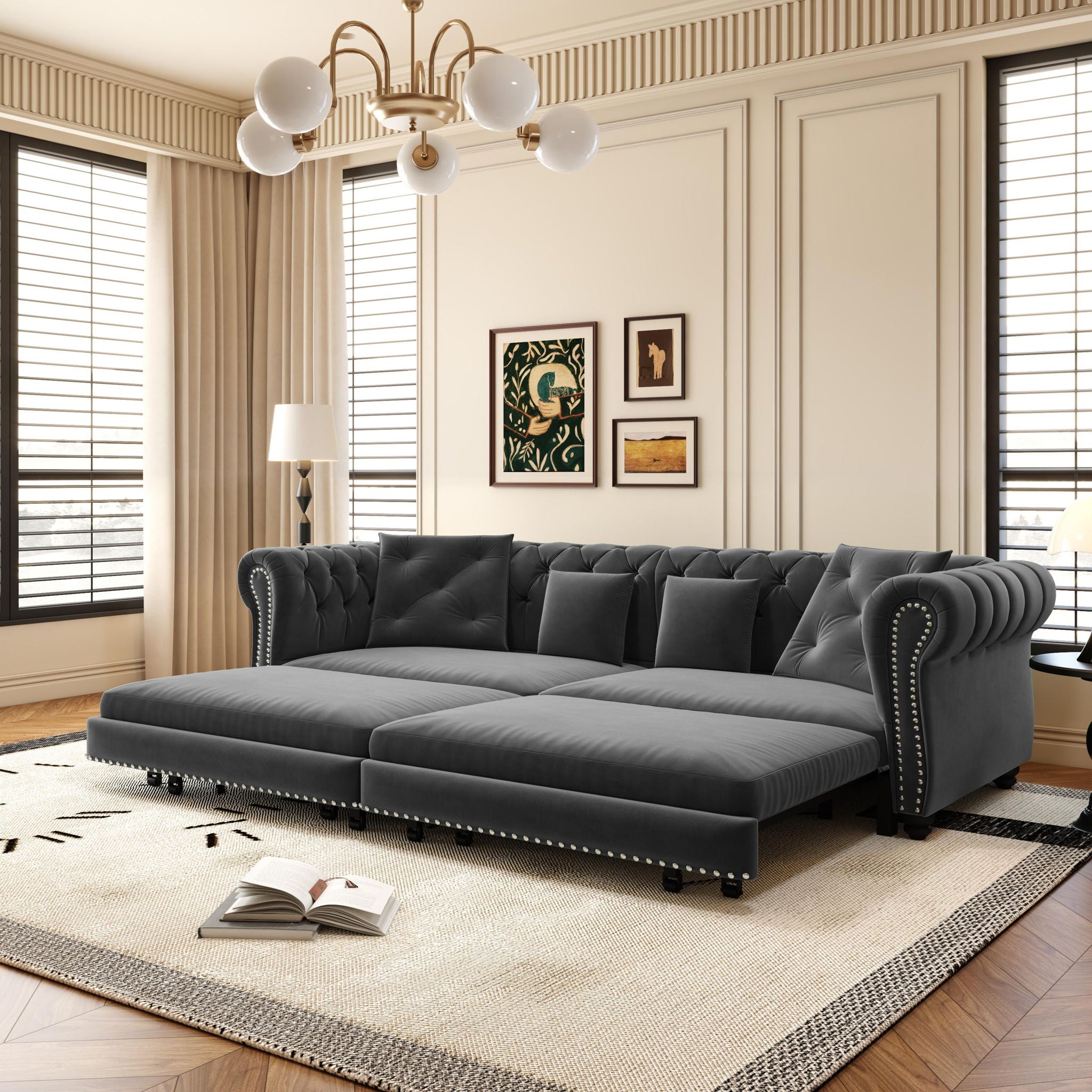 3 In 1 Pull Out Sofa Bed With Movable Ottoman
