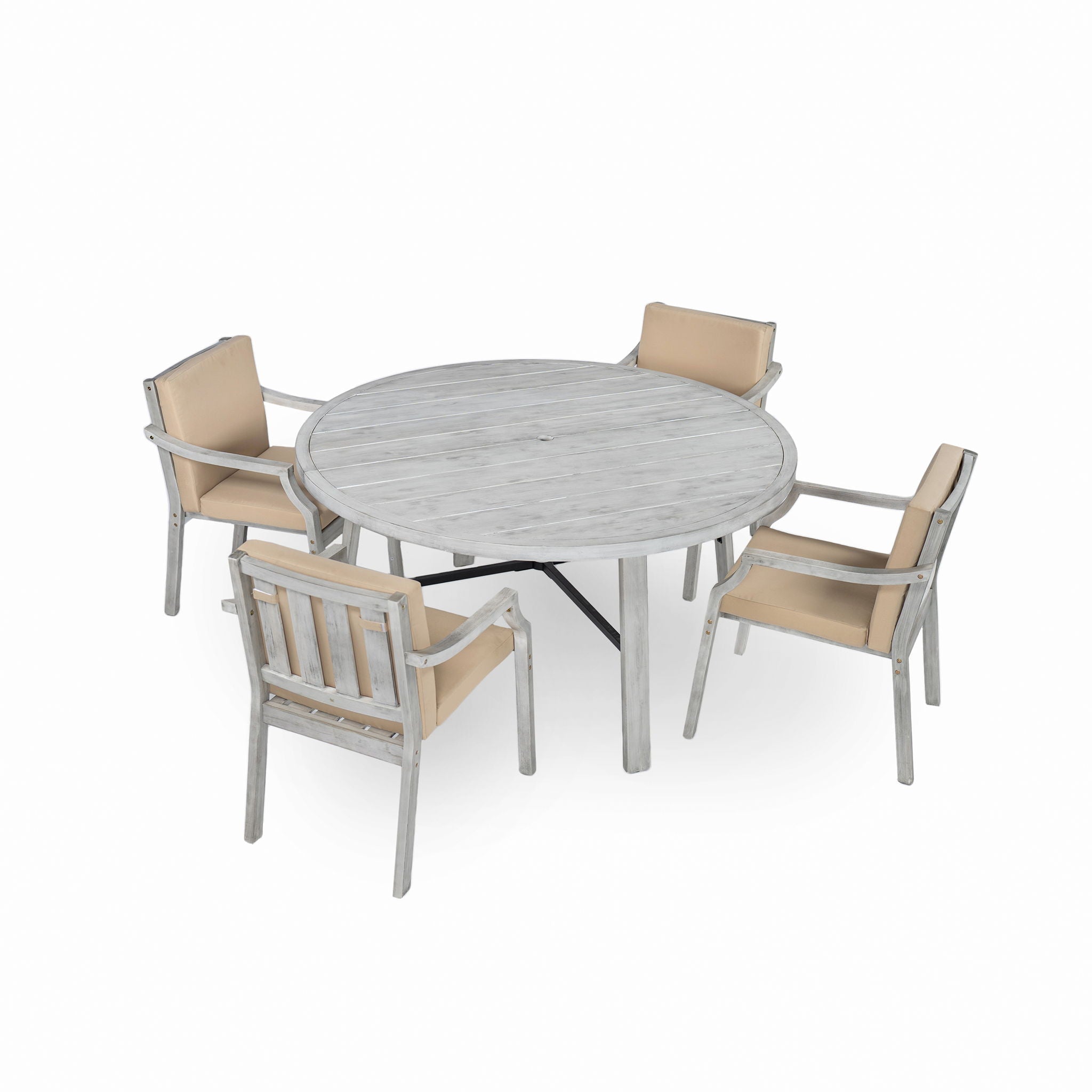 4 Person Outdoor Dining Set With Umbrella Hole And Removable Cushions For Patio - Gray