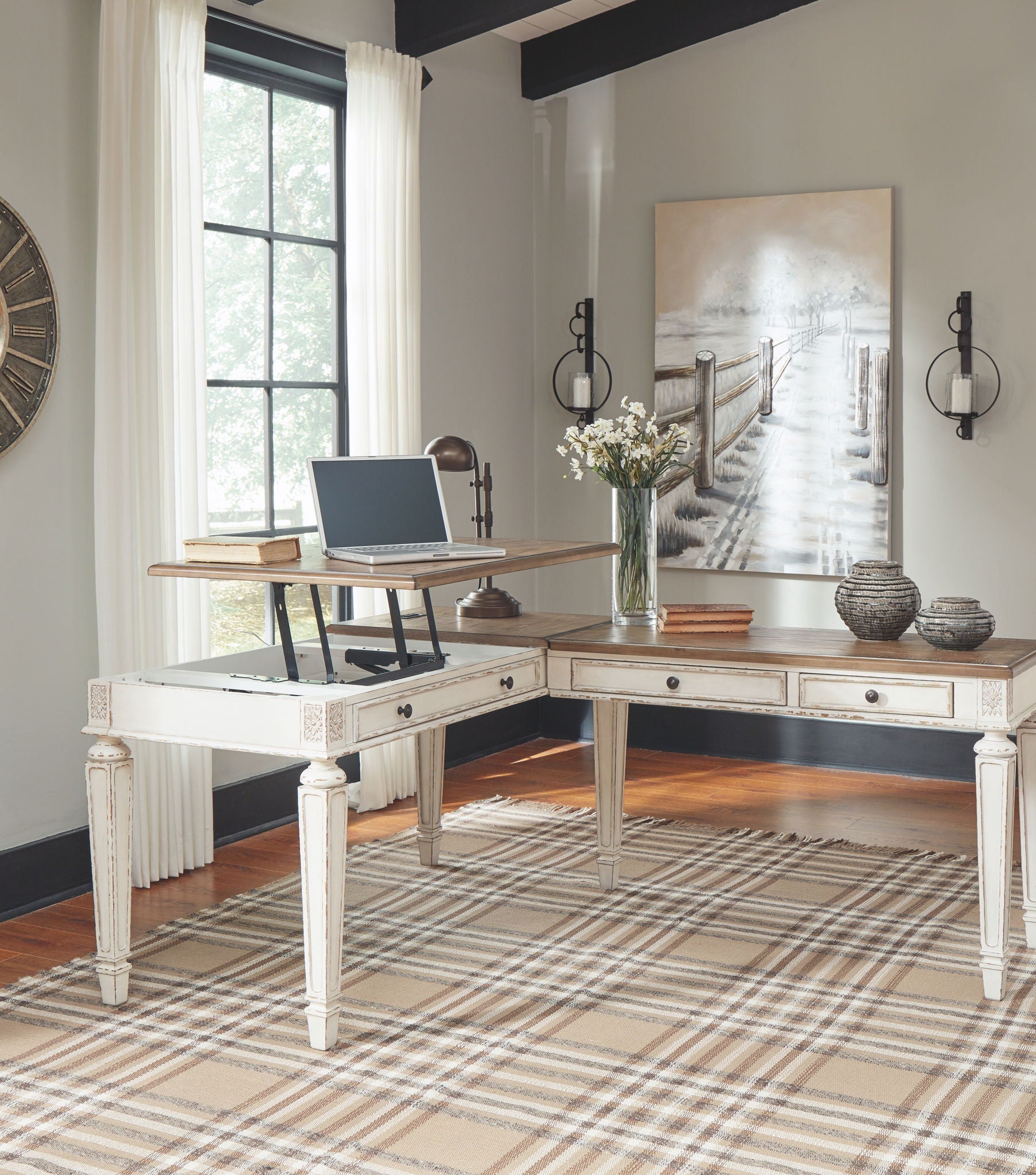 Realyn - Home Office Lift Top Desk - White / Brown - Best Buy Furniture