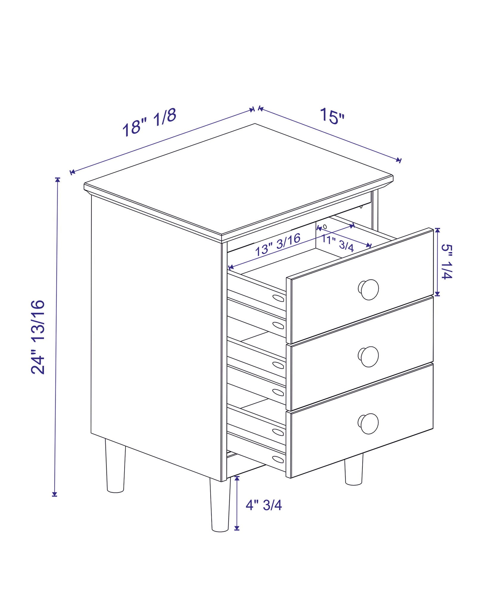Classic 3 Drawer Solid Wood Nightstand