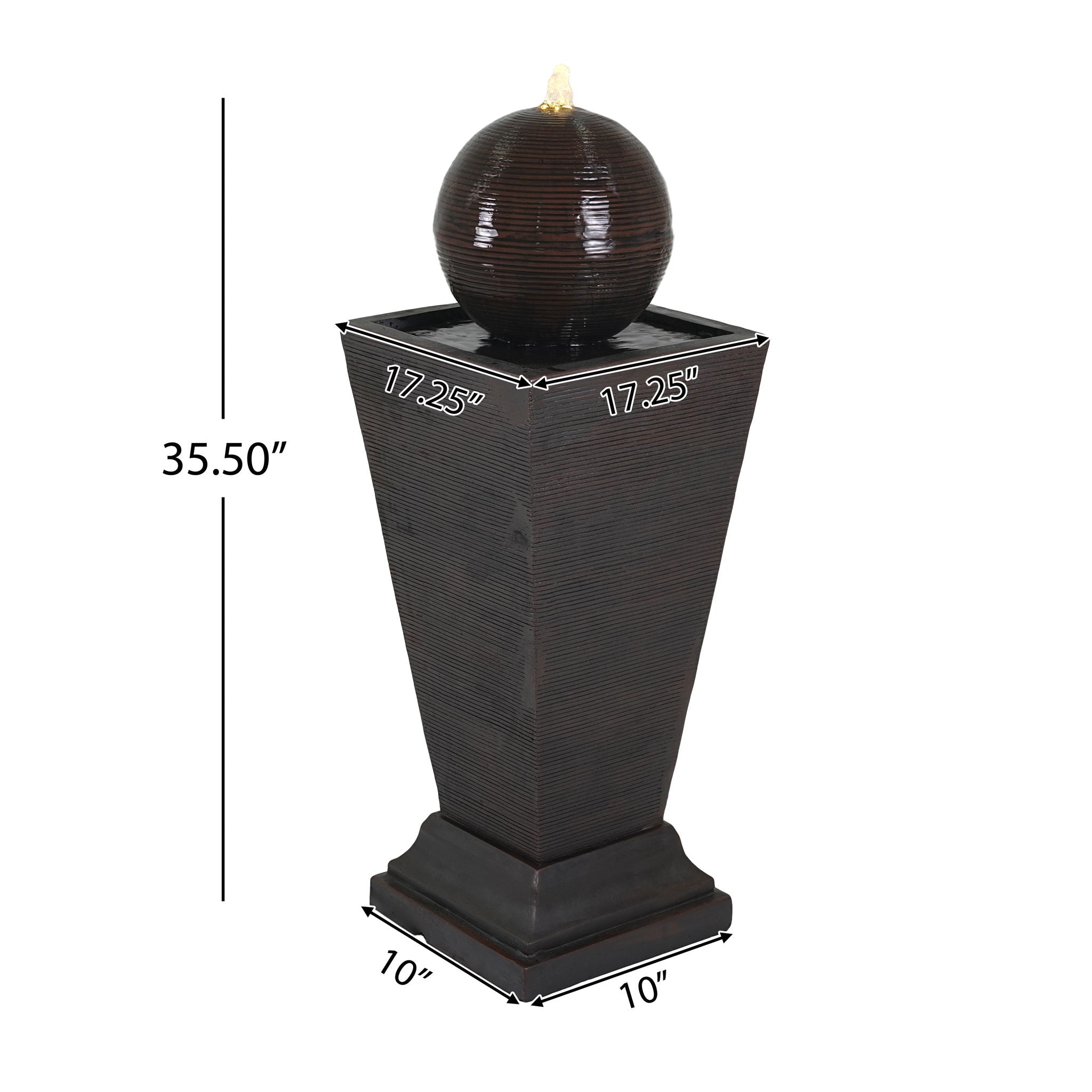 35.5" Tall Column Fountain With LED Lights, Retro Outdoor Decor, Weather Resistant Feature - Dark Brown