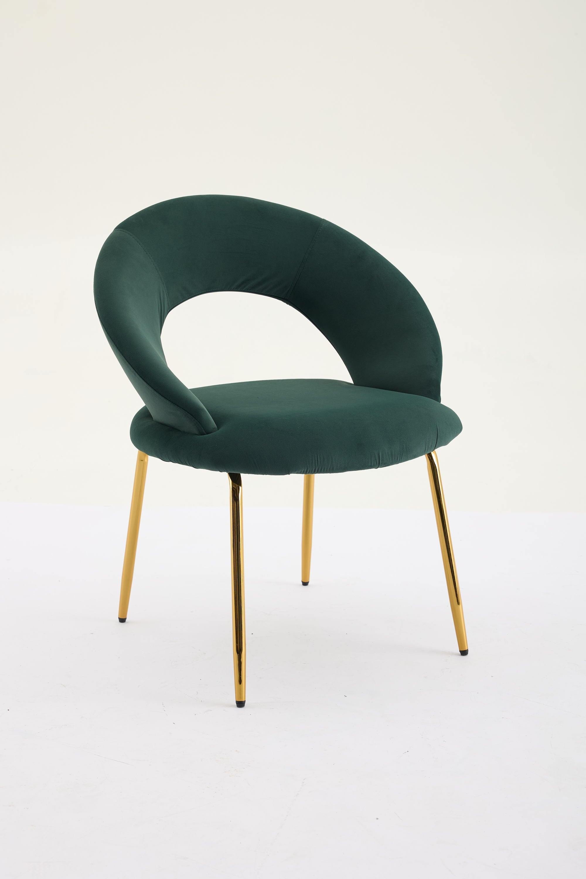Velvet Fabric Dining Chair with Curved Backrest and Golden Metal Legs