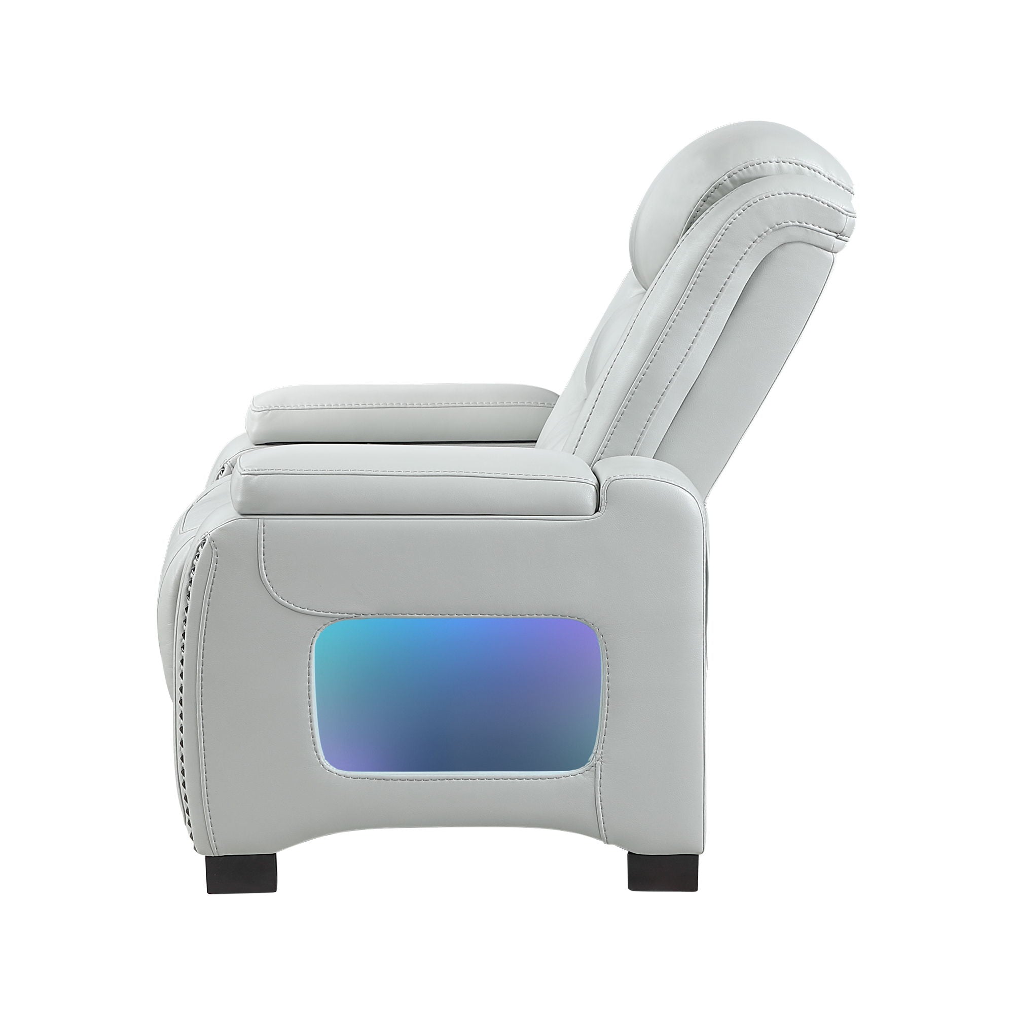 Power Recliner With Power Headrest And LED Bookshelf Arms, USB Charging - Grey