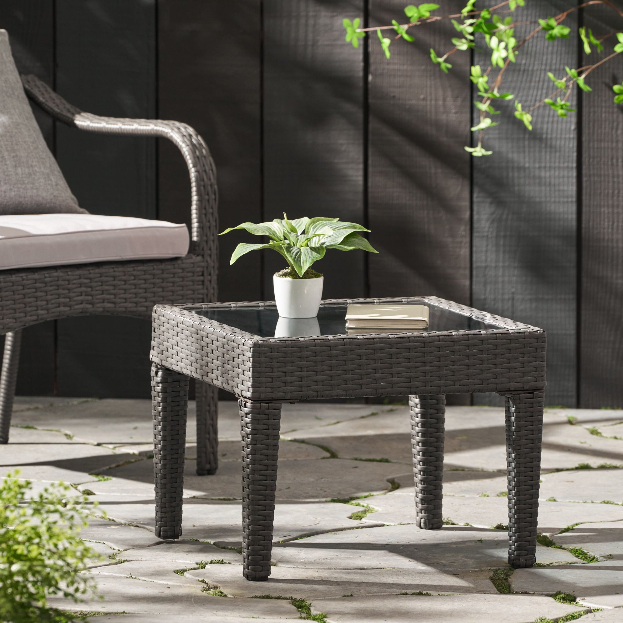 Nebulosity - Outdoor Accent Table With Square Glass Top - Brown Multi