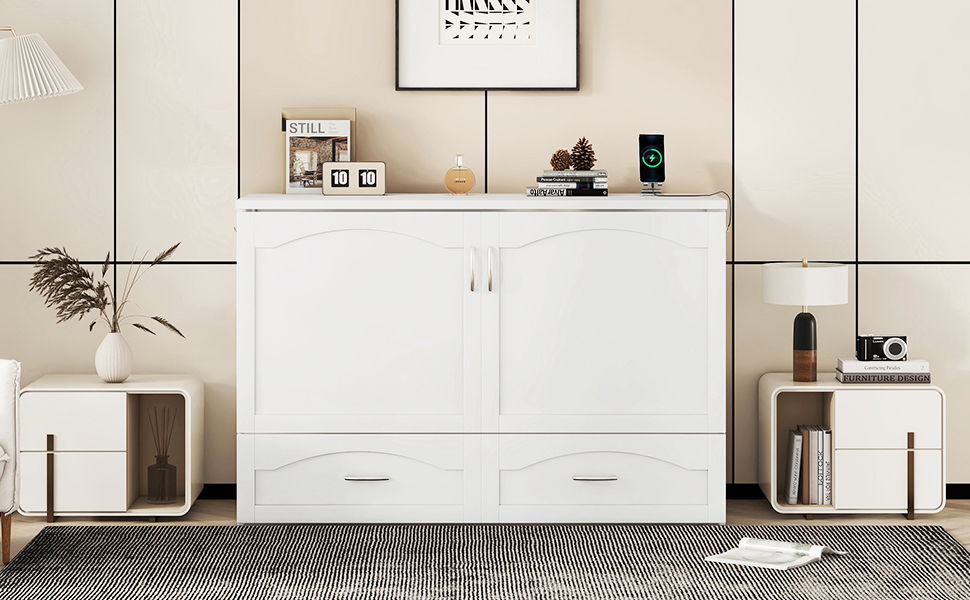 Murphy Bed With Drawer And A Set Of Sockets & USB Ports, Pulley Structure Design
