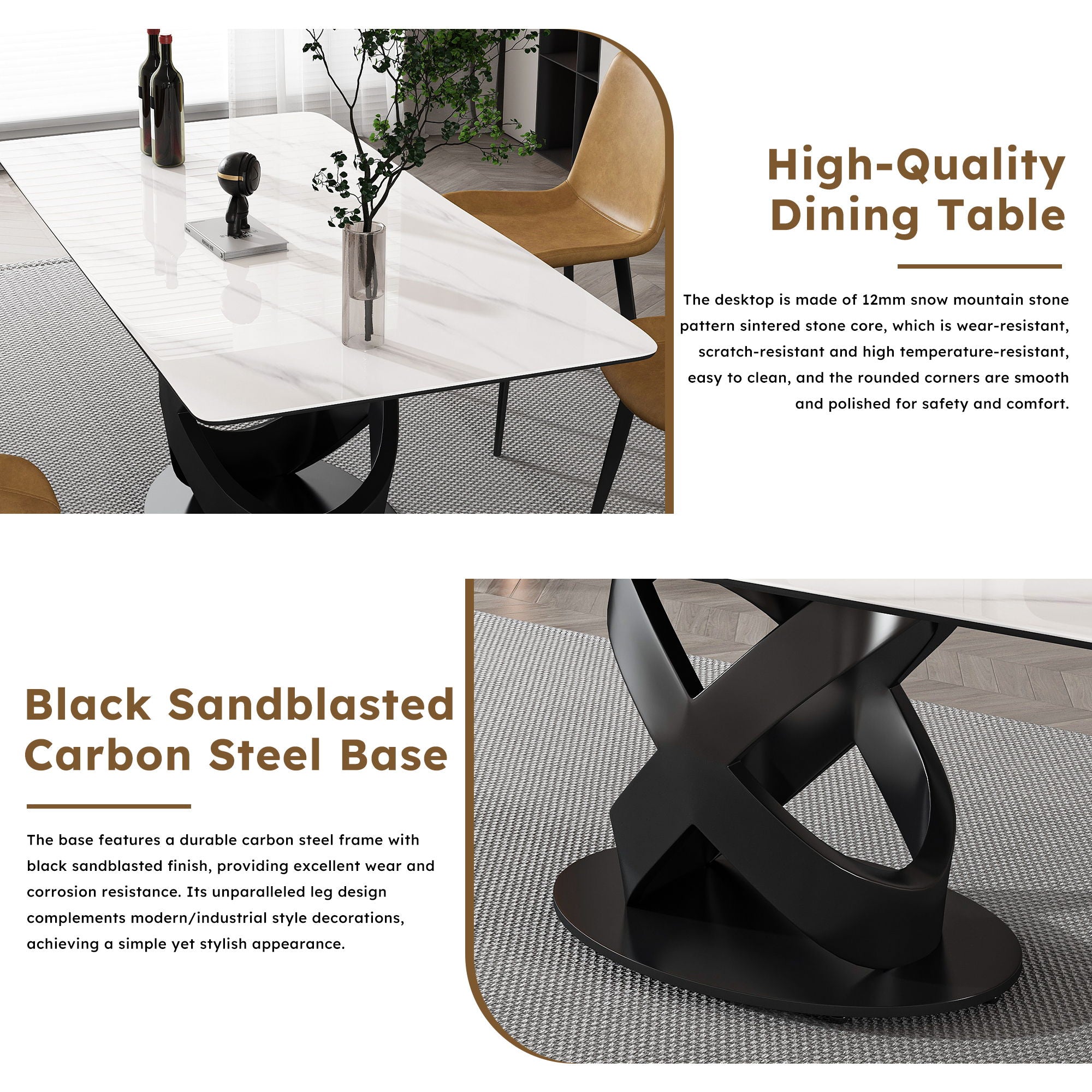 Rectangular Dining Table, Table For 8 Guests - Black / White