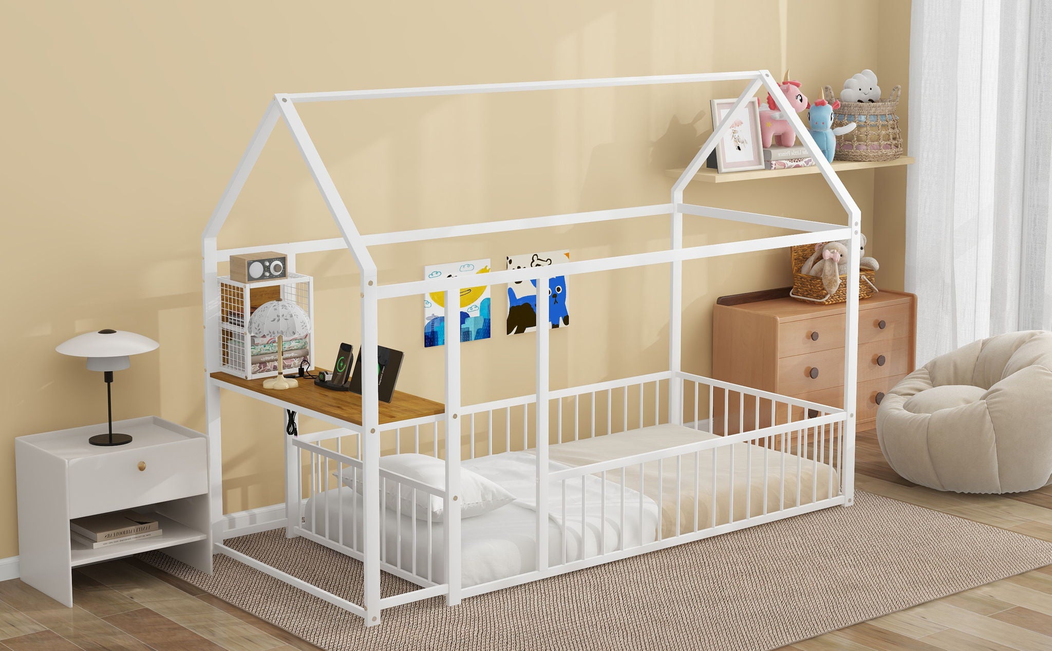 House Frame With Desk, Shelves, Power Outlets And USB Ports