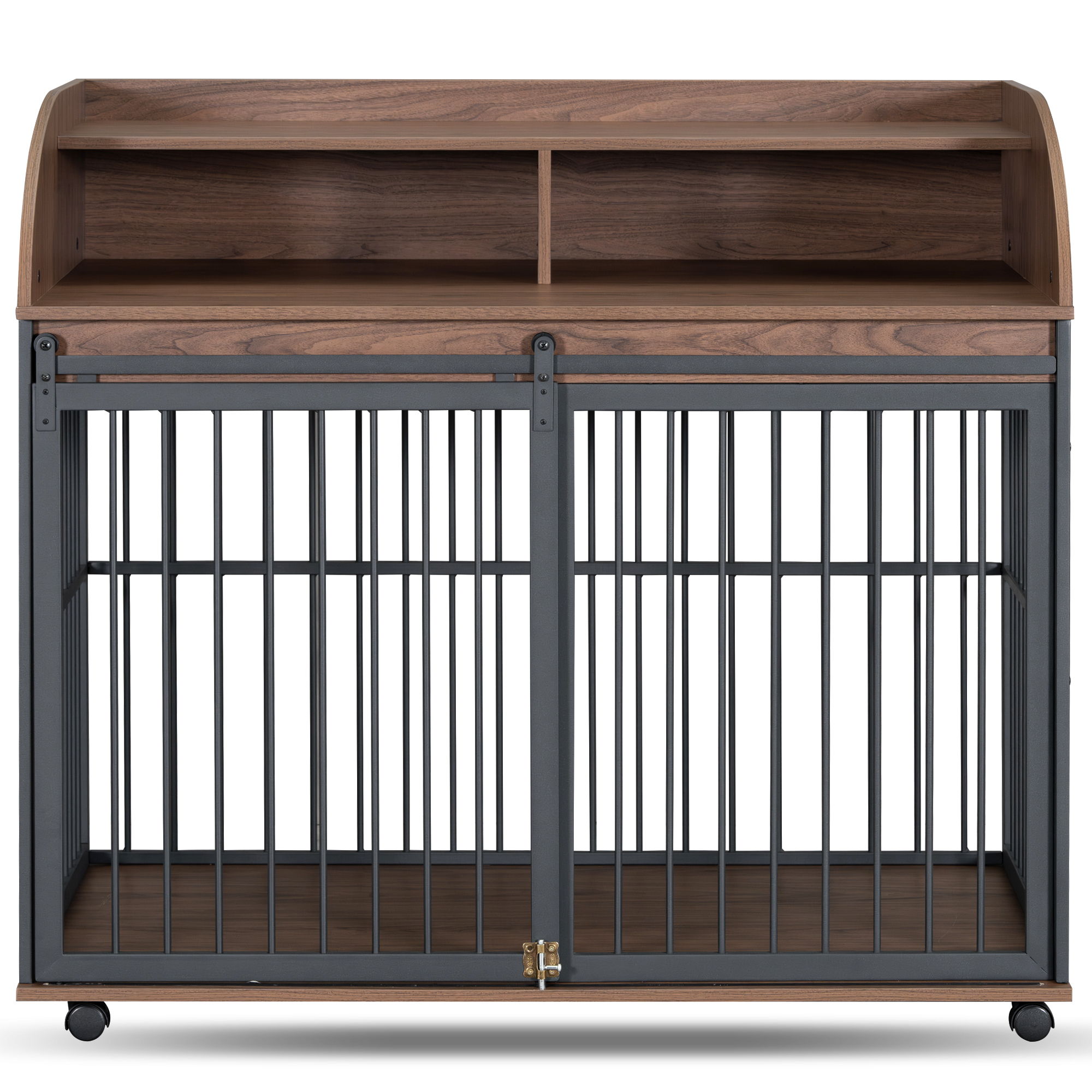 Heavy Duty Dog Crate Furniture For Medium Dog With Lockable Wheels, Wooden Dog Crate Dog Kennel, End Table Crate With Double Layer Storage