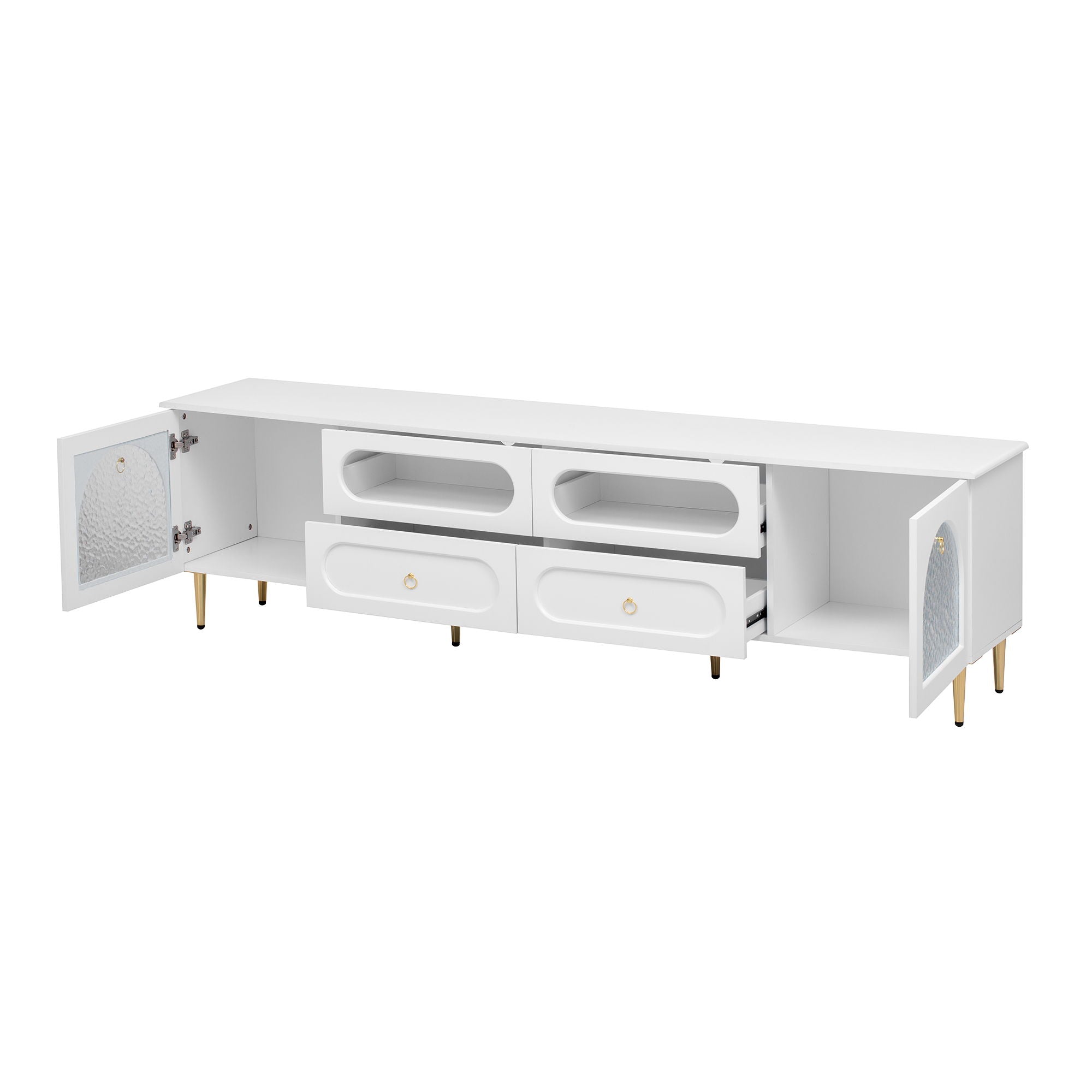 Retro TV Stand With 6 Metal Legs, 2 Cabinets, 4 Drawers And Anti-Tip Device