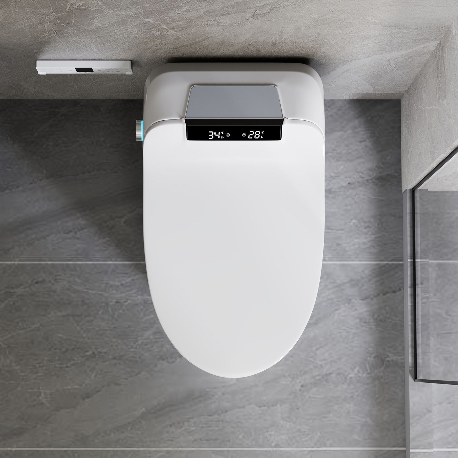 Smart Toilet Bidet Combo With Foot Sensor Open Cover / Seat, Self Cleaning Nozzle, LED Display, Three Level Heated Seat / Airflow, Night Light, Knob Control, Soft Close, Auto Flush, With Remote Control - Gloss White