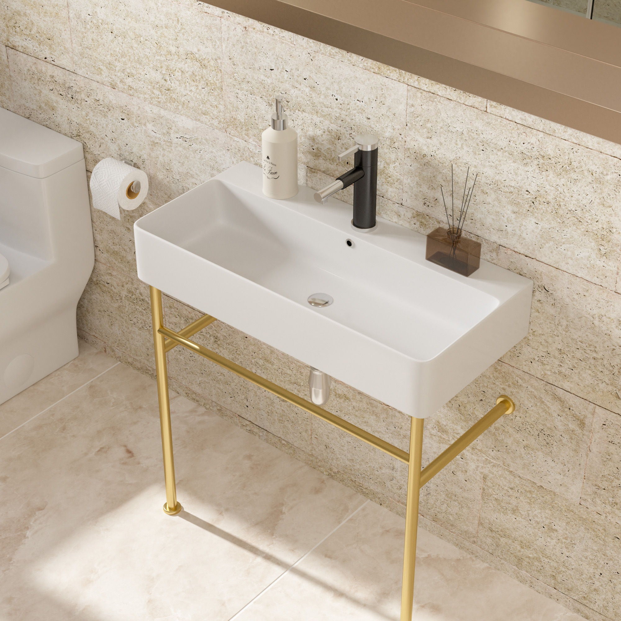 Ceramic Console Bathroom Sink With Overflow