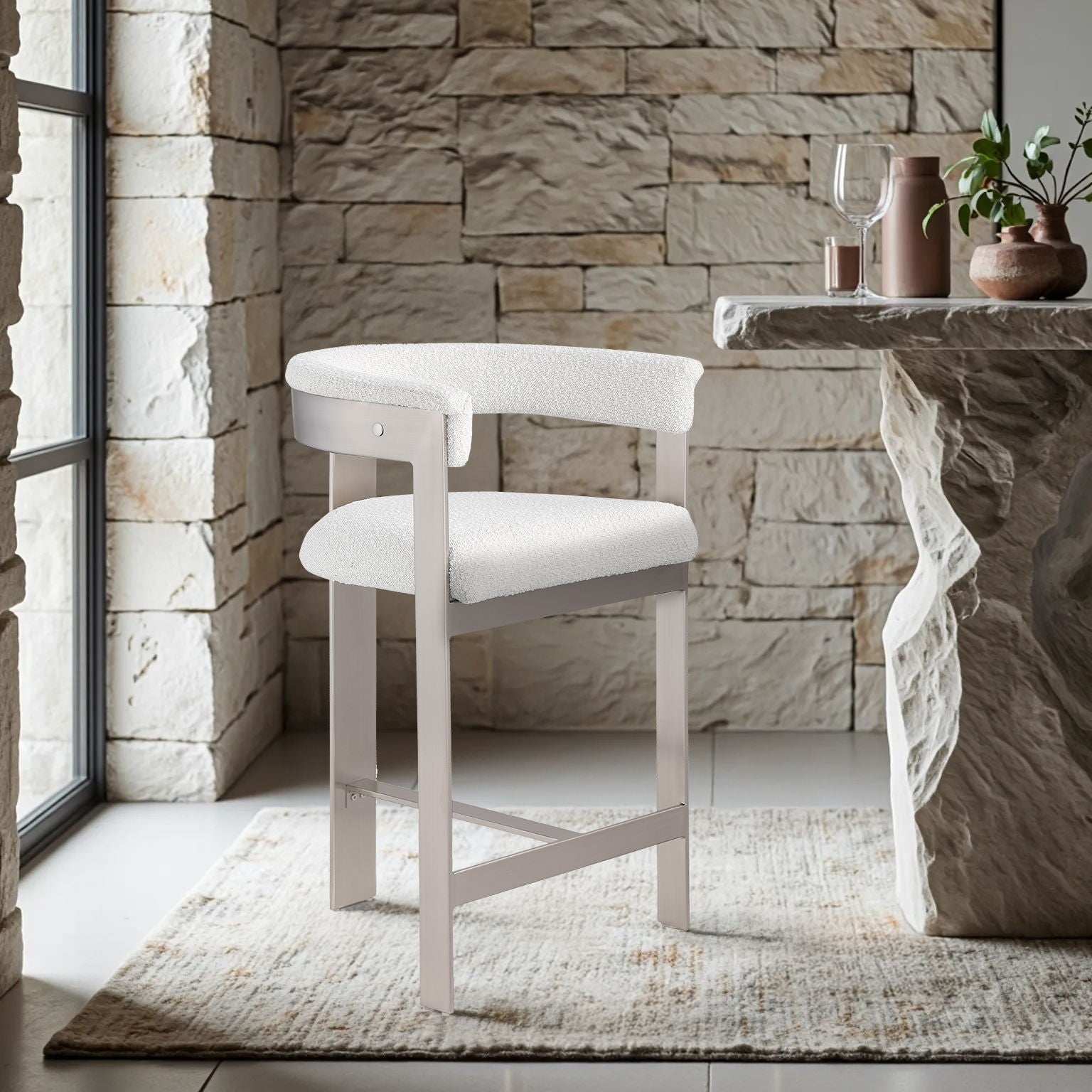 Romeo - Boucle Counter Stool With Silver Base (Set of 2)