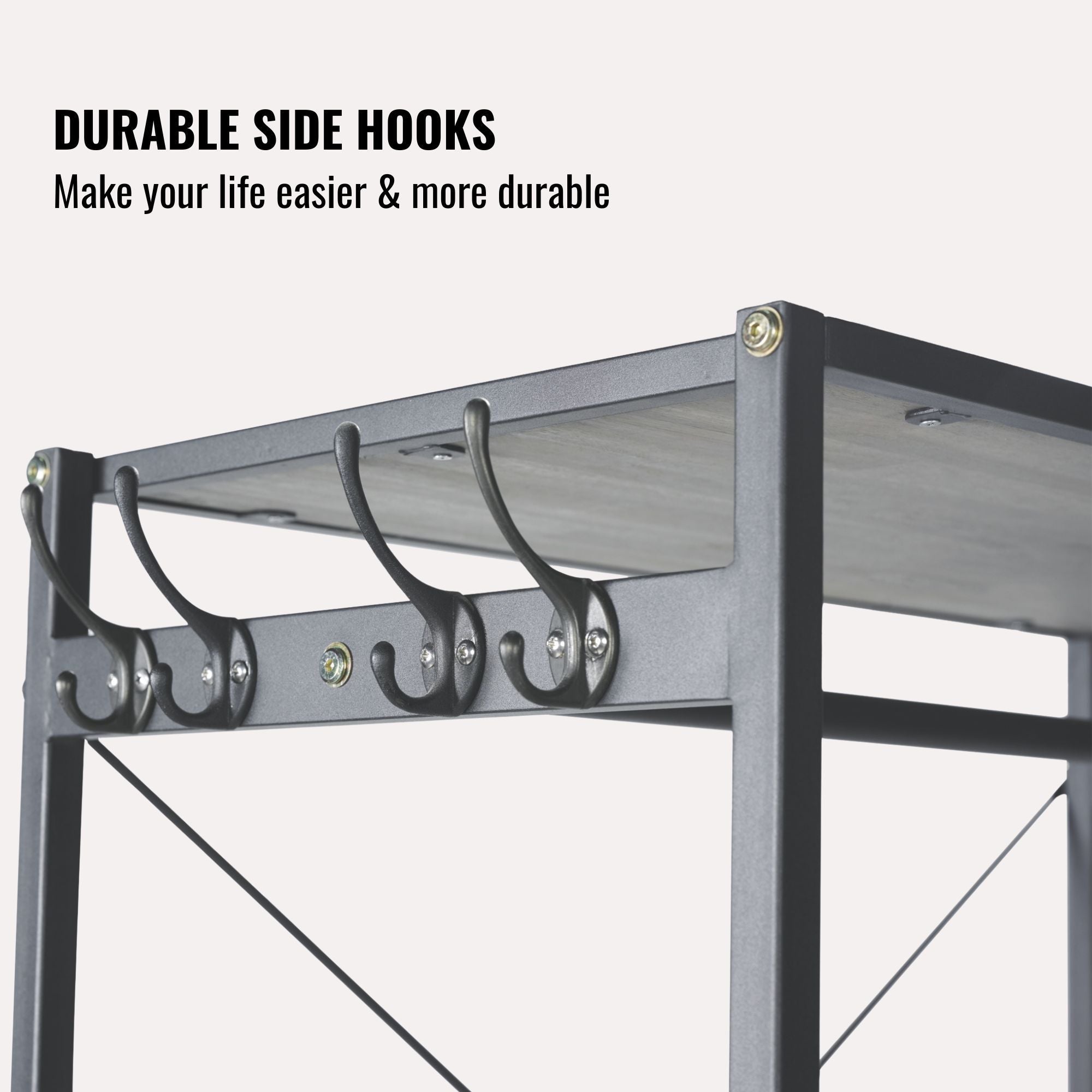 Garment Rack With Shelves, 2 Wicker Drawers, 4 Hooks, Organizer